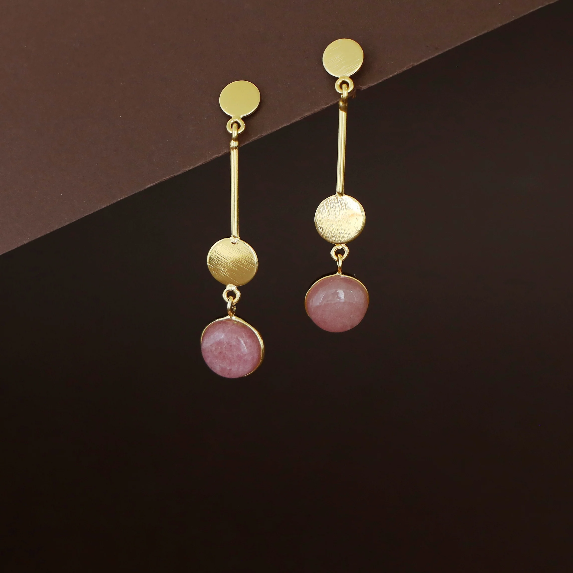 Golden Dual Circle Stick Natural Stone Earring - Image 11
