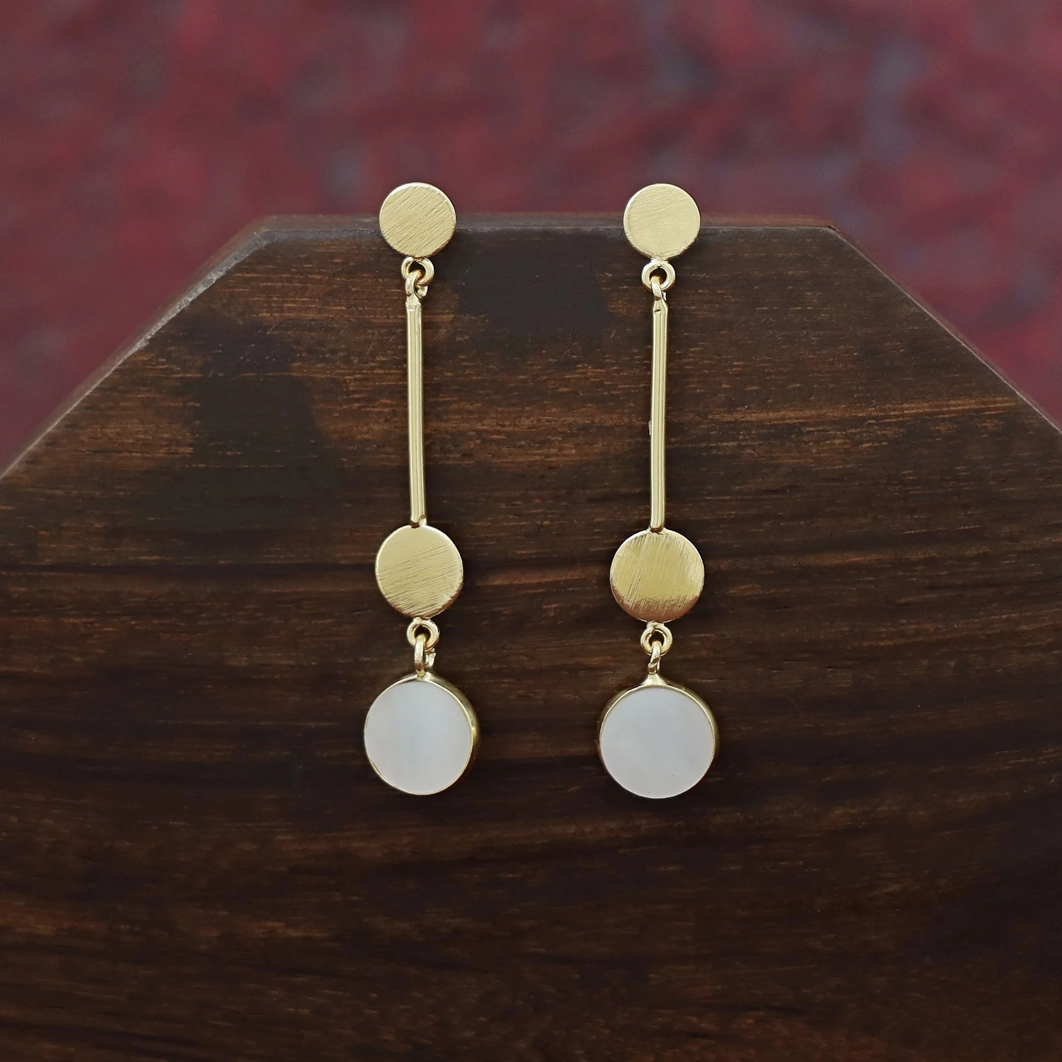 Golden Dual Circle Stick Natural Stone Earring - Image 6