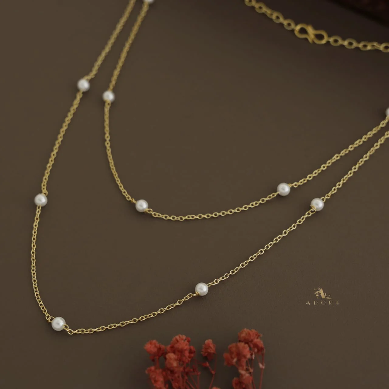 Golden Dual Layer 14 Pearl Neckpiece (5mm) - Image 3