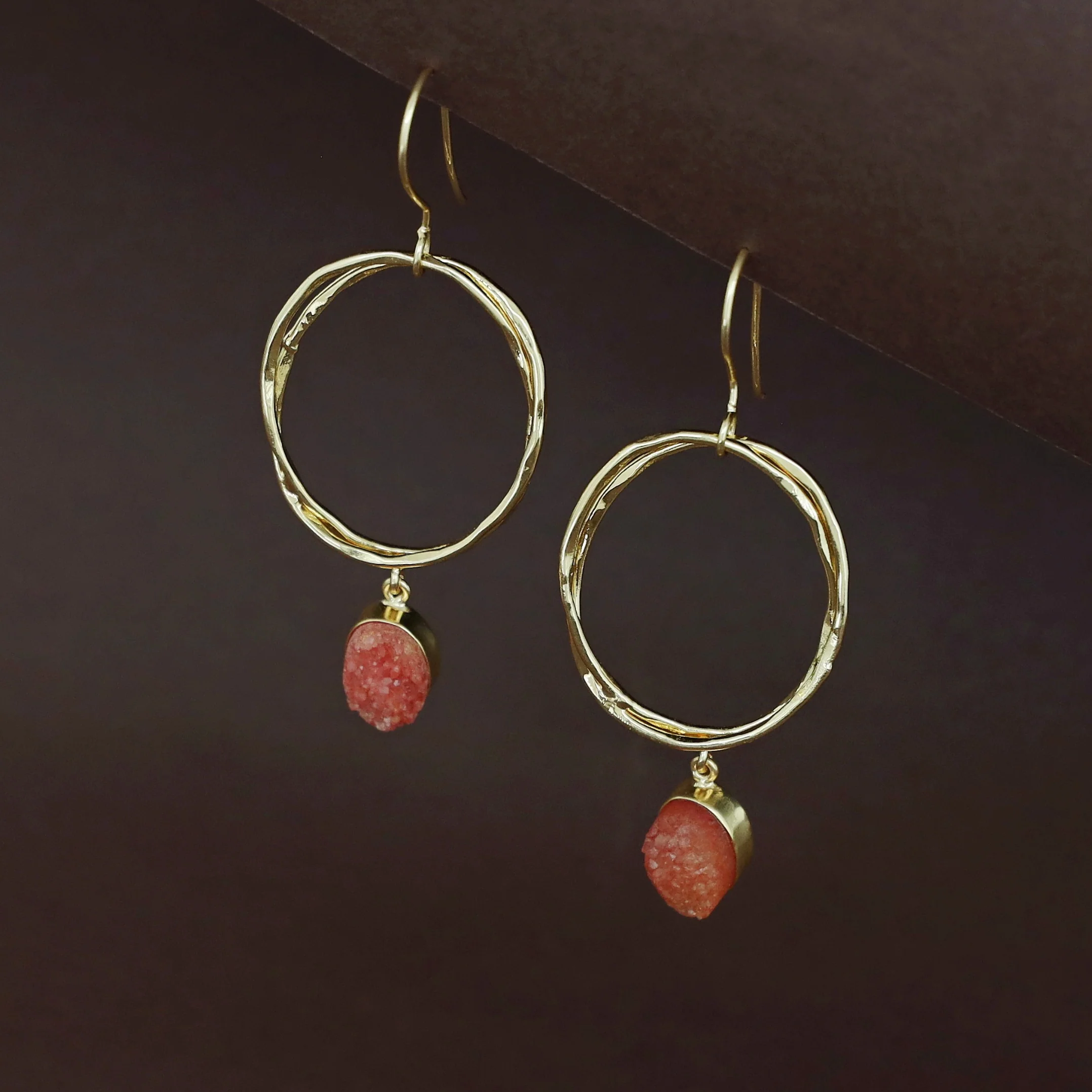 Golden Dual Oval Druzy Stone Drop - Image 10