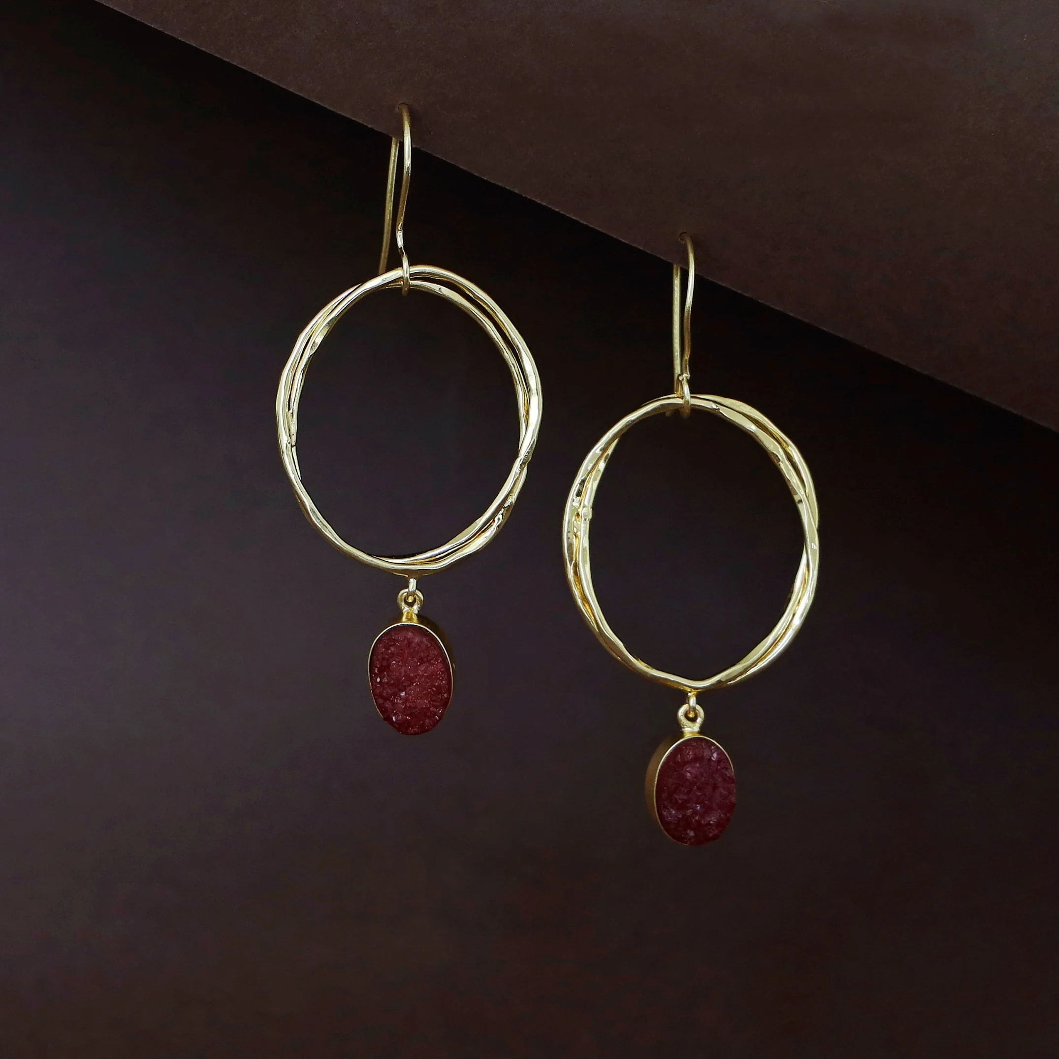 Golden Dual Oval Druzy Stone Drop - Image 2
