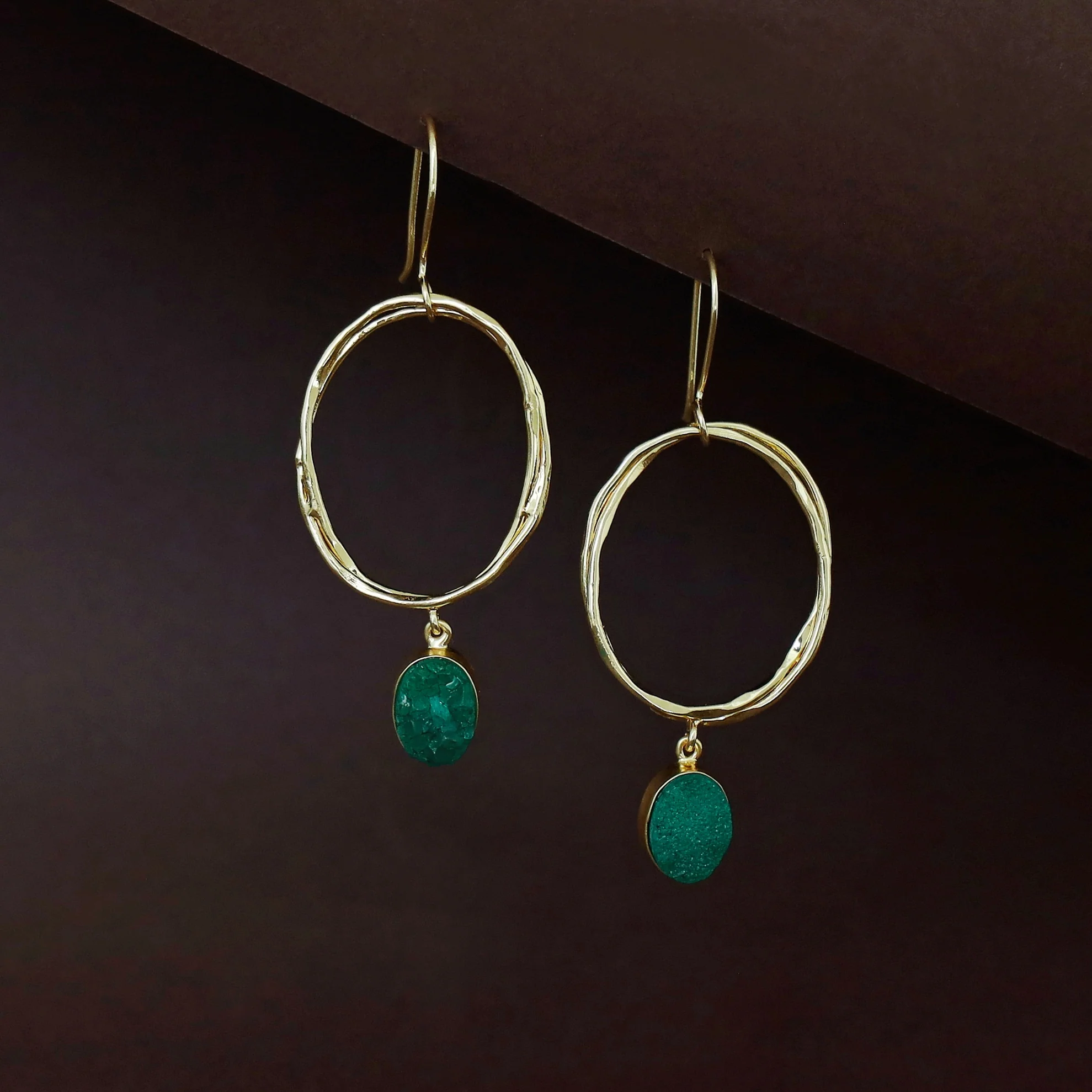 Golden Dual Oval Druzy Stone Drop - Image 3