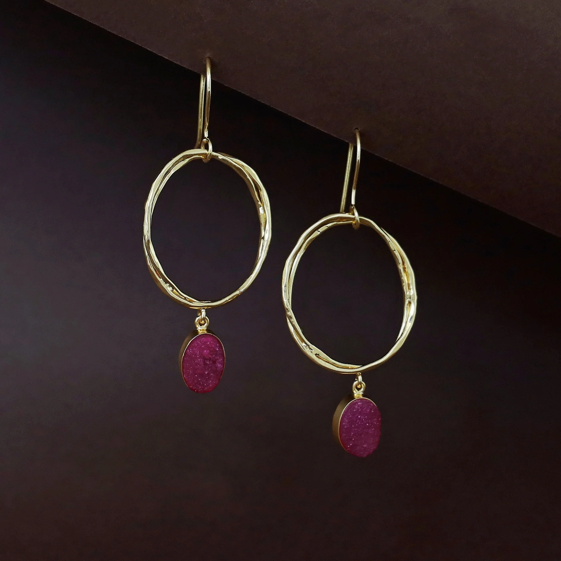 Golden Dual Oval Druzy Stone Drop - Image 4