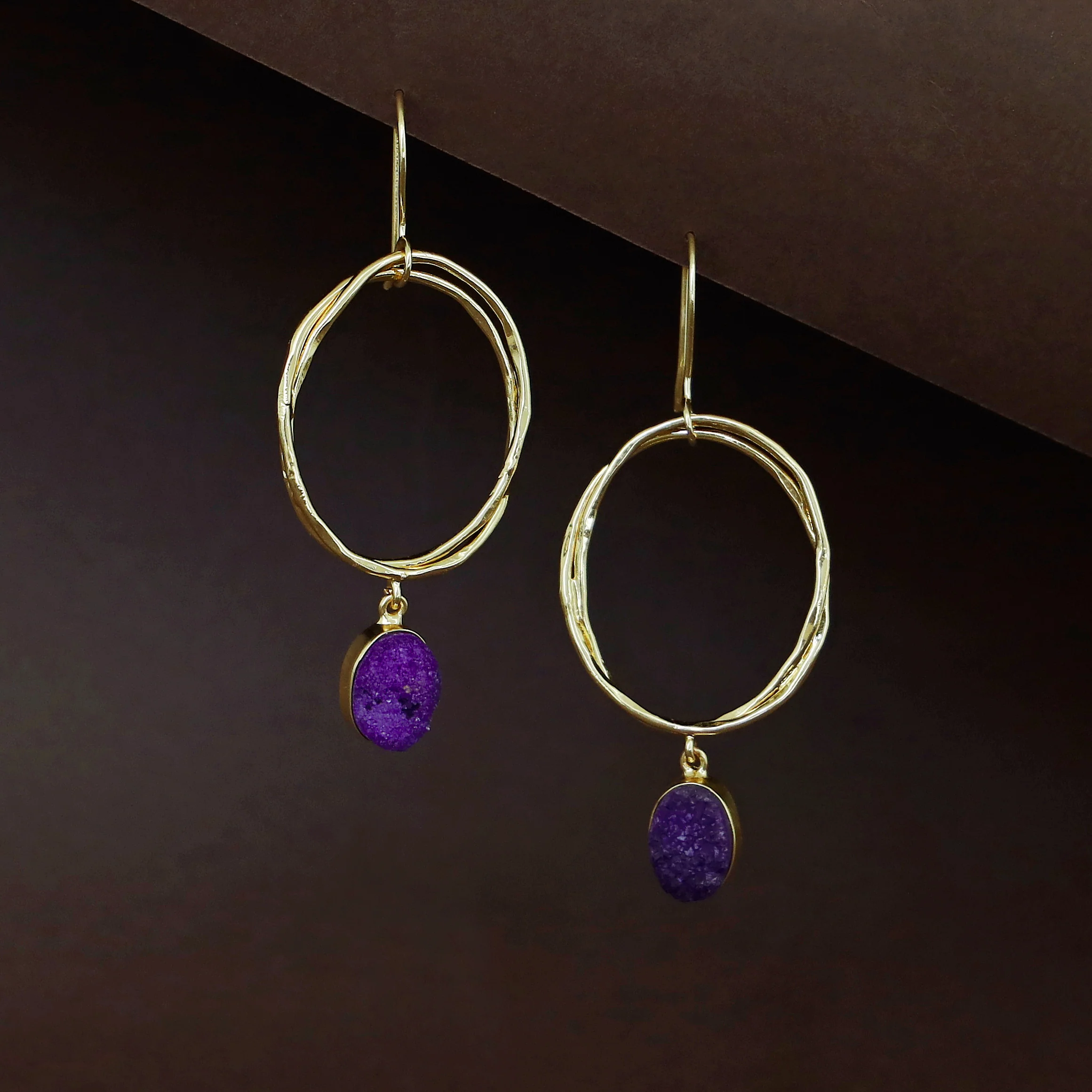 Golden Dual Oval Druzy Stone Drop - Image 5