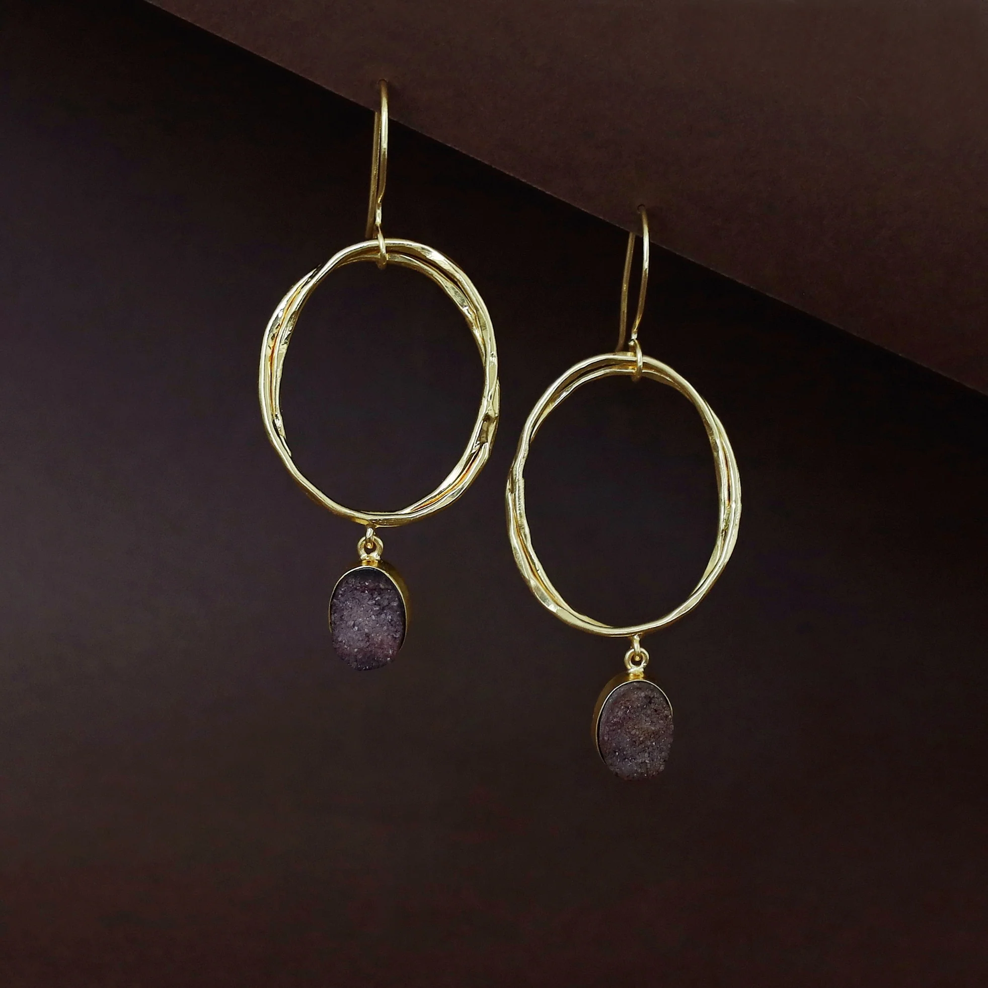 Golden Dual Oval Druzy Stone Drop - Image 6