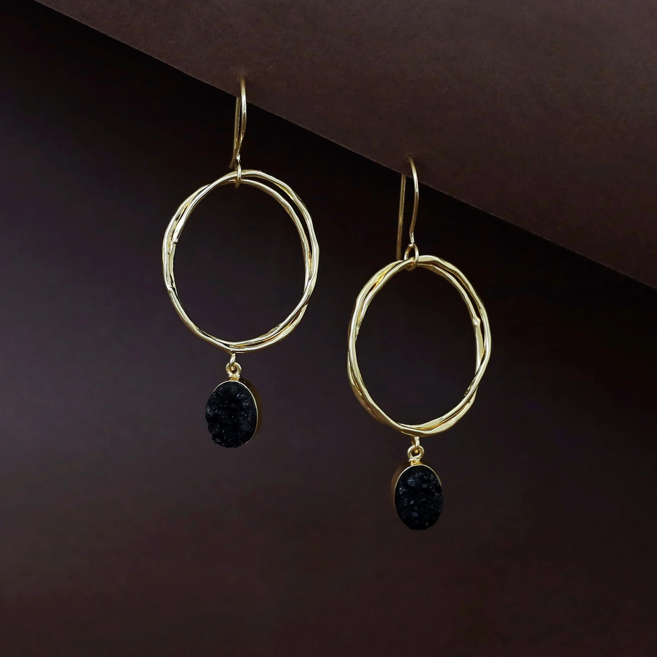 Golden Dual Oval Druzy Stone Drop - Image 7
