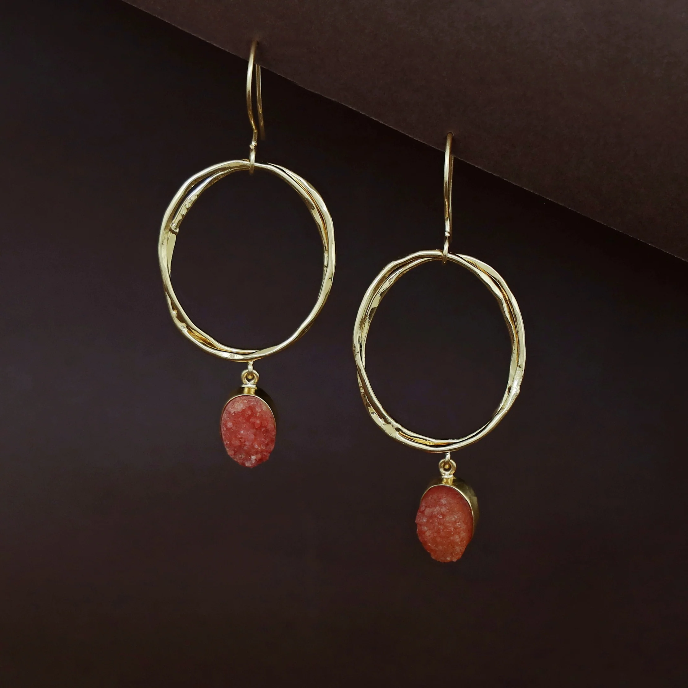 Golden Dual Oval Druzy Stone Drop - Image 8