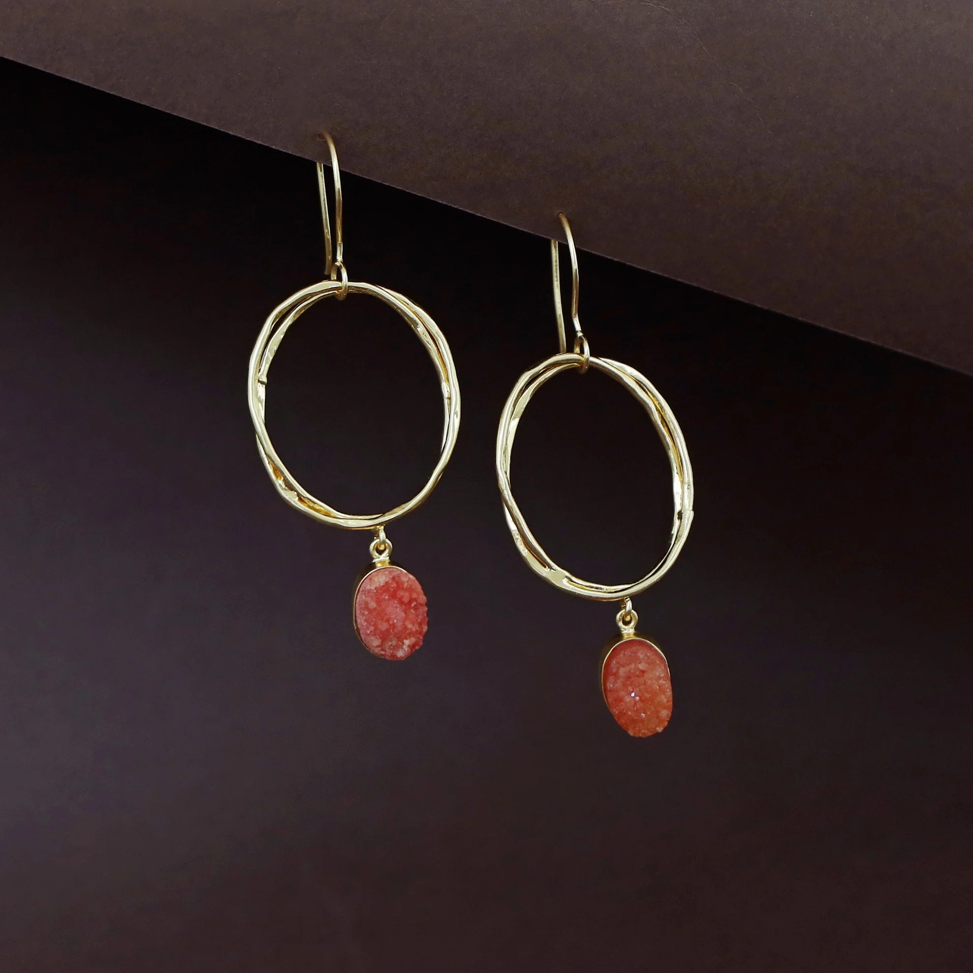 Golden Dual Oval Druzy Stone Drop - Image 9