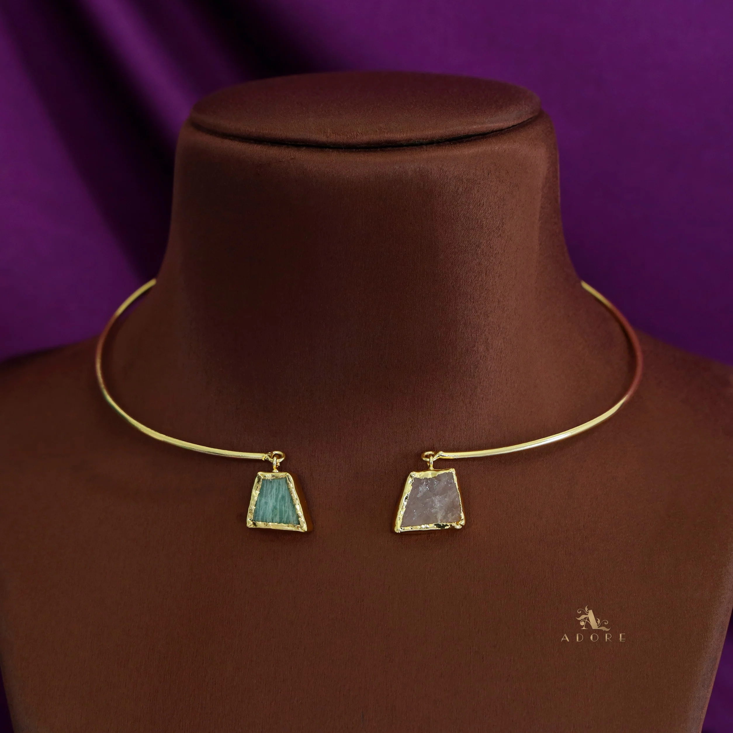 Golden Dual Raw Stone Neck Cuff - Image 2