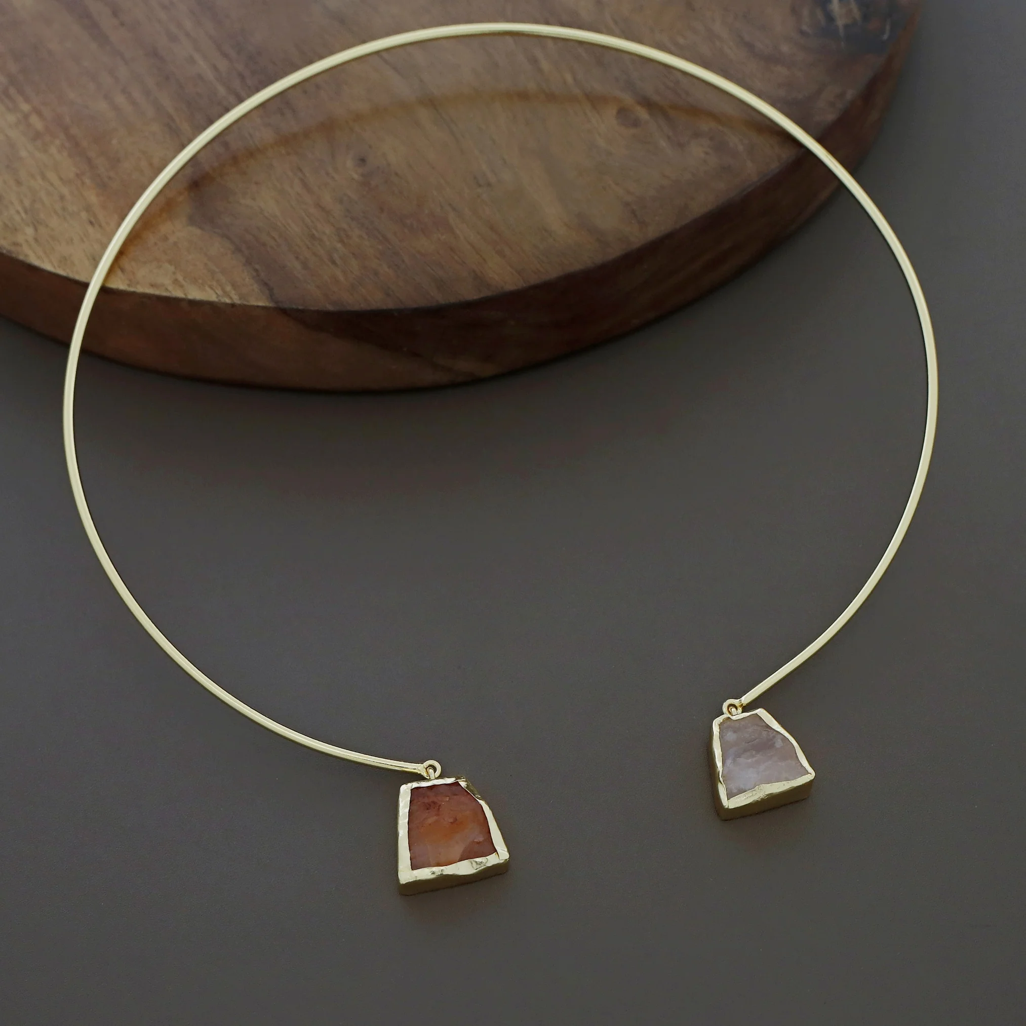 Golden Dual Raw Stone Neck Cuff - Image 3