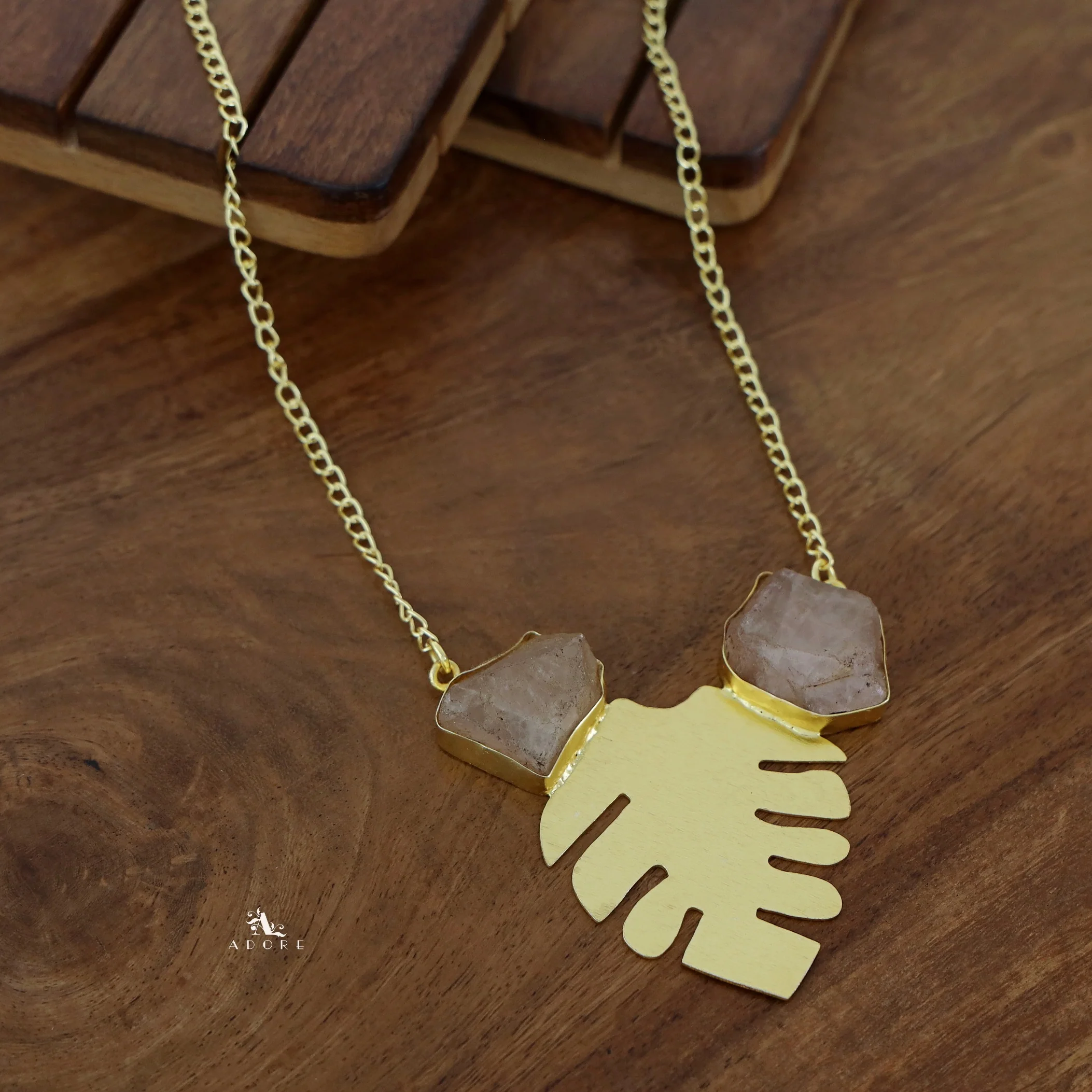 Golden Maple Leaf Dual Raw Stone Neckpiece - Image 13