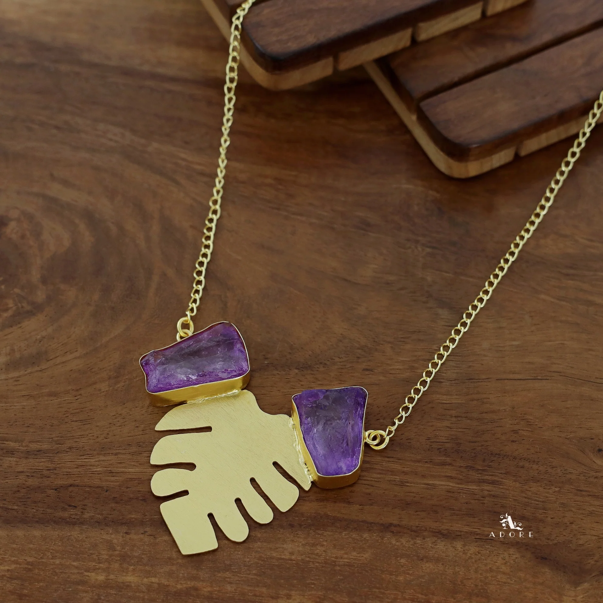 Golden Maple Leaf Dual Raw Stone Neckpiece - Image 15