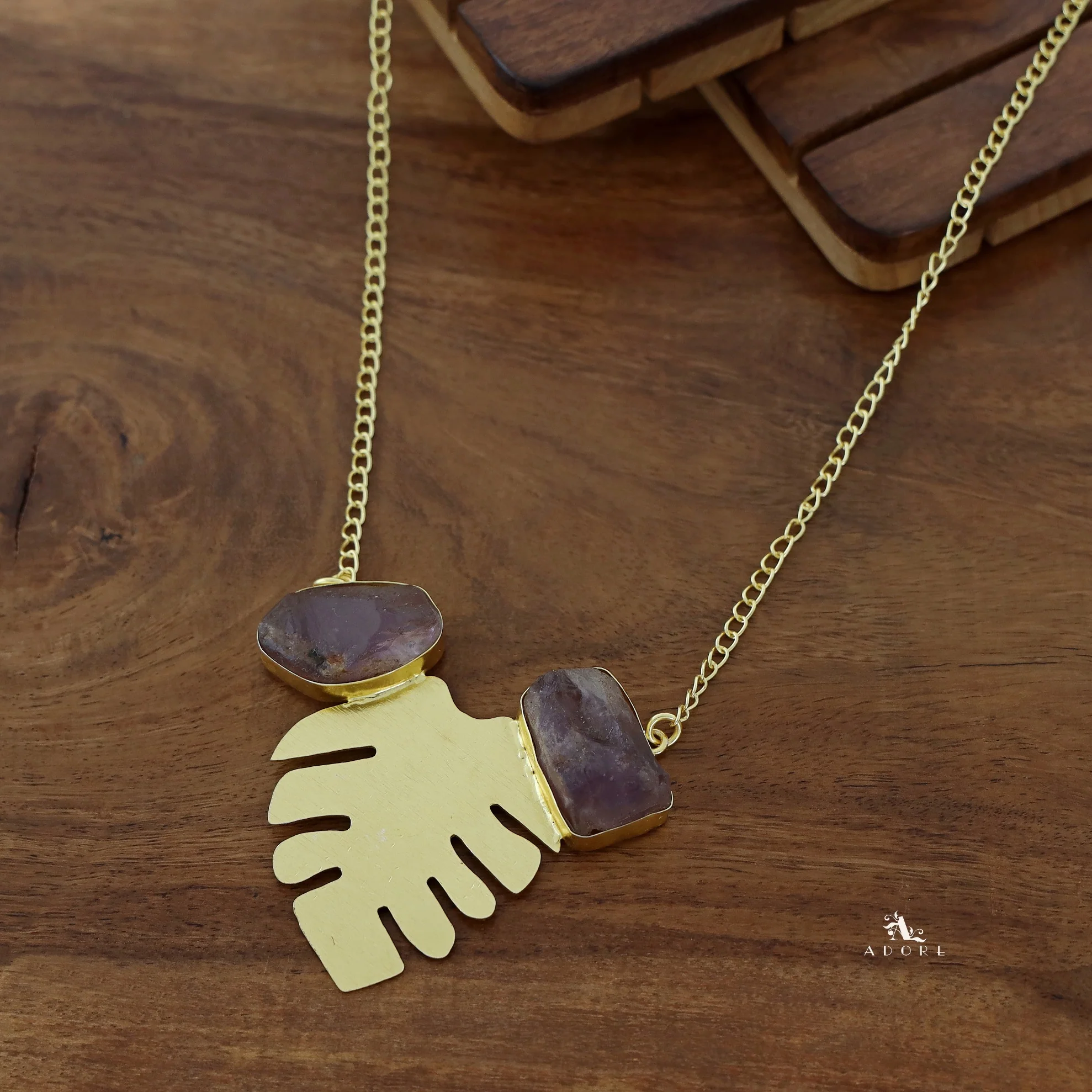 Golden Maple Leaf Dual Raw Stone Neckpiece - Image 16