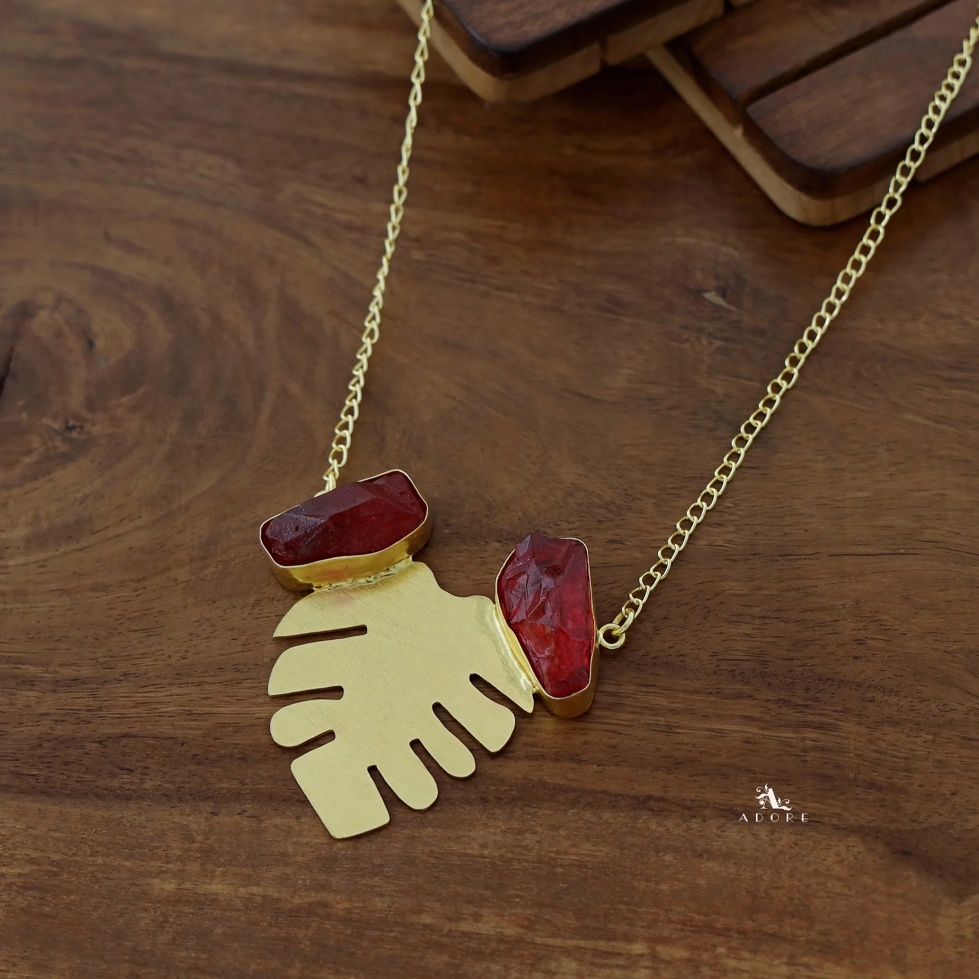 Golden Maple Leaf Dual Raw Stone Neckpiece - Image 2