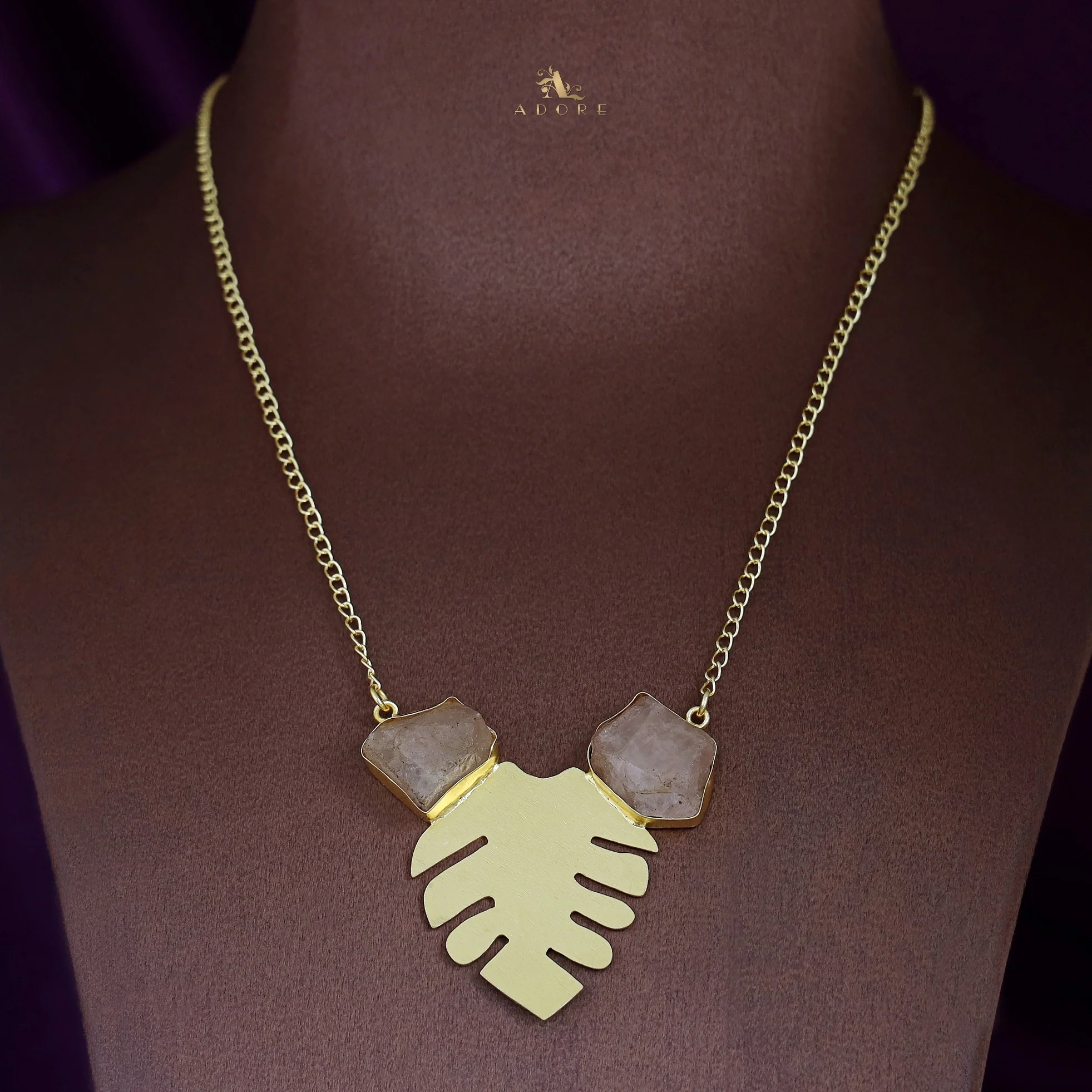 Golden Maple Leaf Dual Raw Stone Neckpiece - Image 3