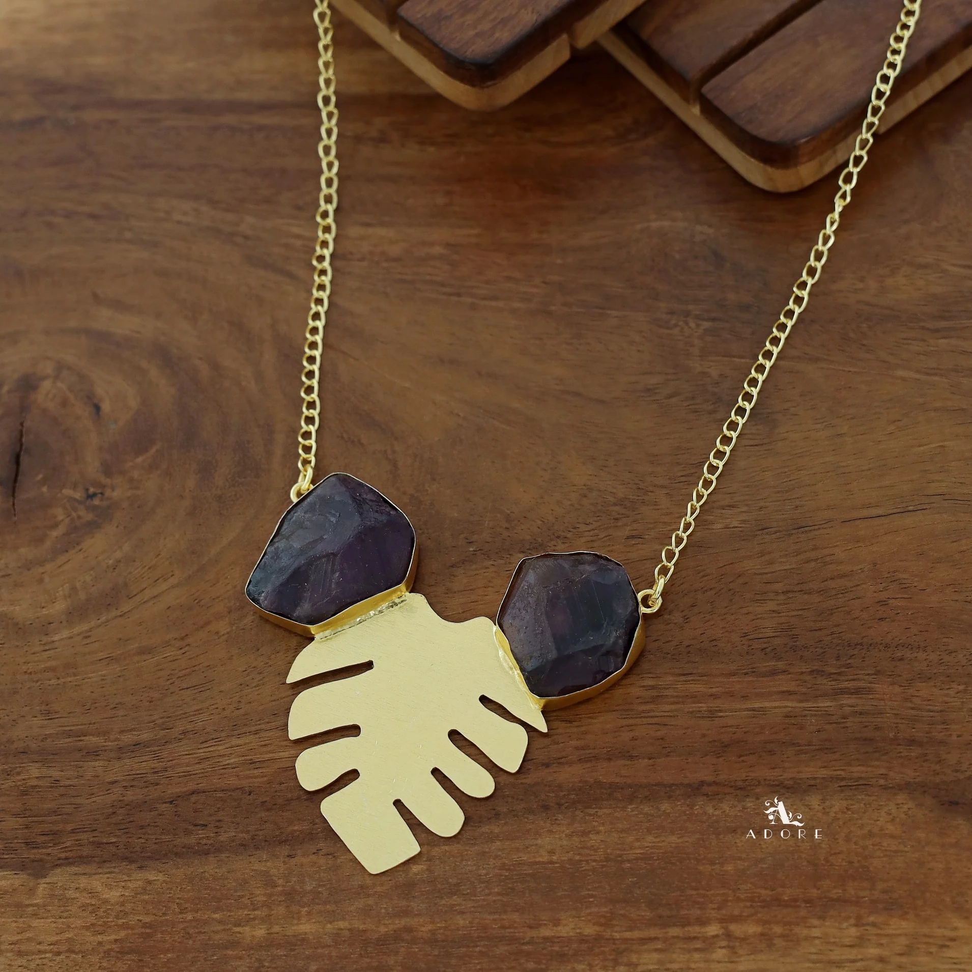 Golden Maple Leaf Dual Raw Stone Neckpiece - Image 7