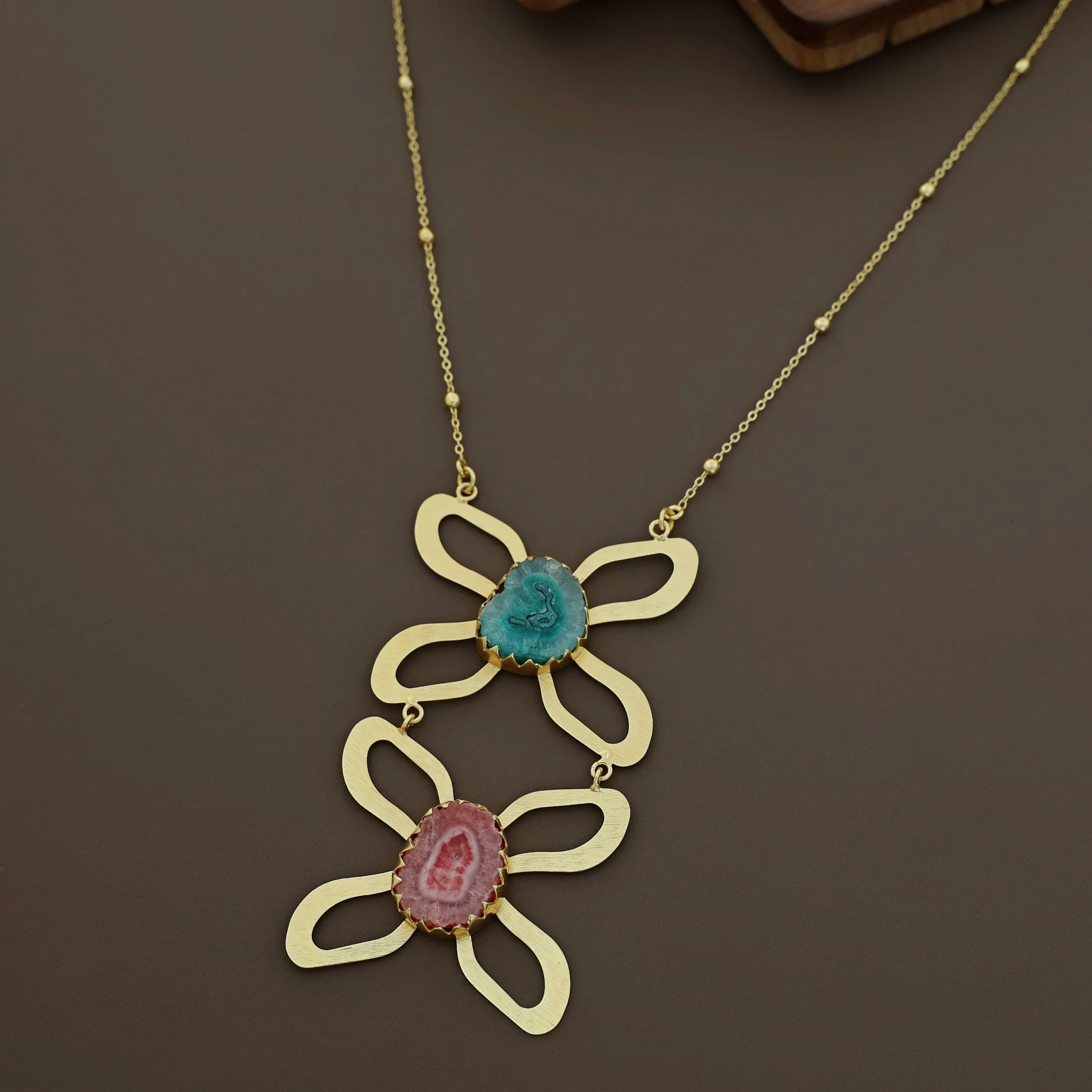 Golden Due Butterfly + Agate Stone Long Neckpiece - Image 10