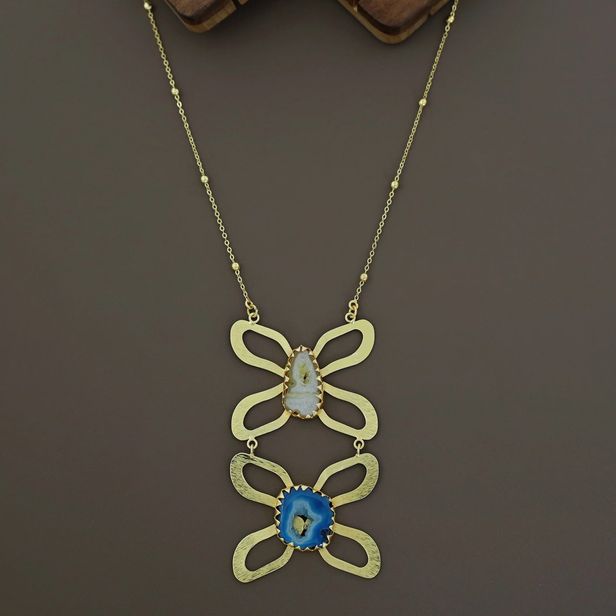 Golden Due Butterfly + Agate Stone Long Neckpiece - Image 11