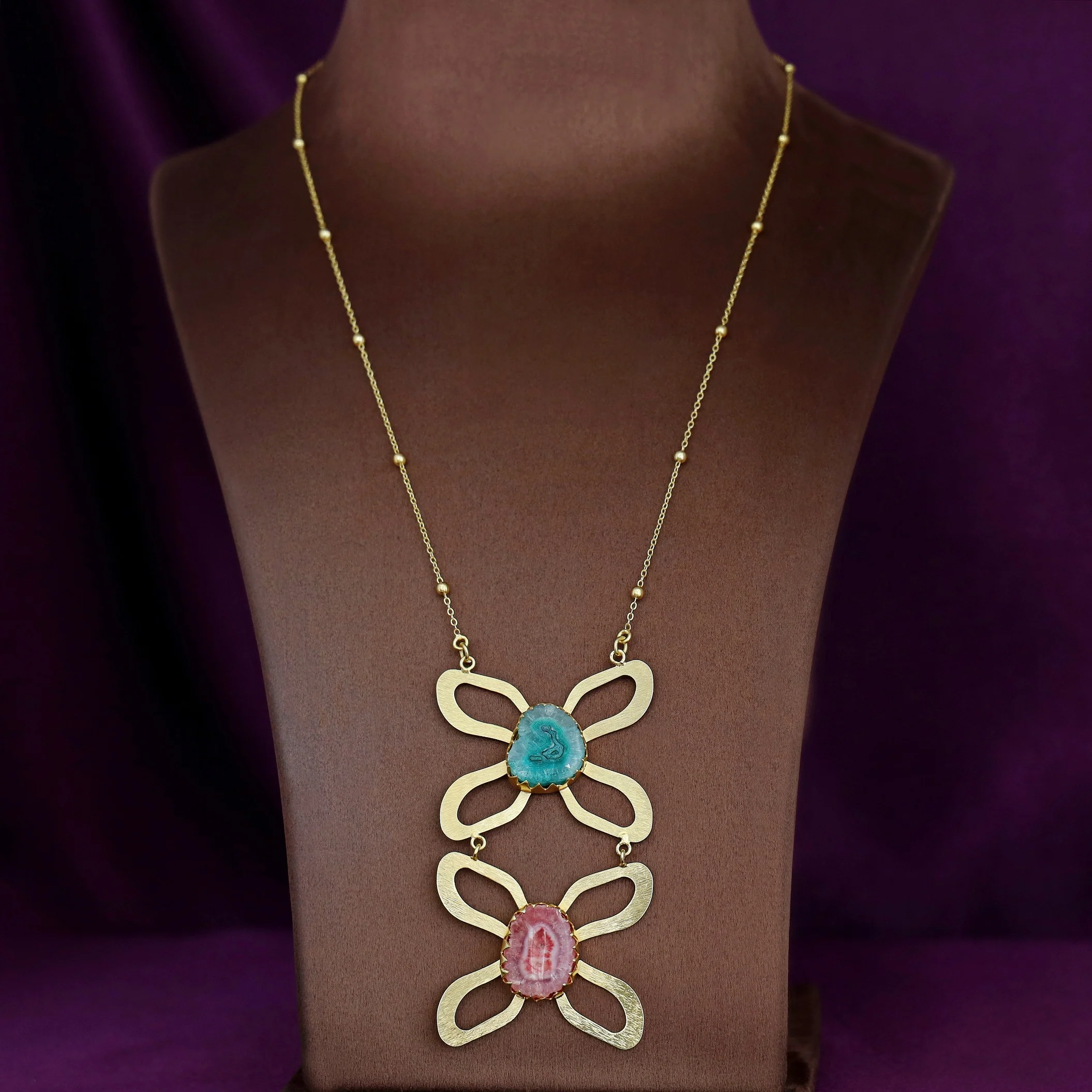 Golden Due Butterfly + Agate Stone Long Neckpiece - Image 2