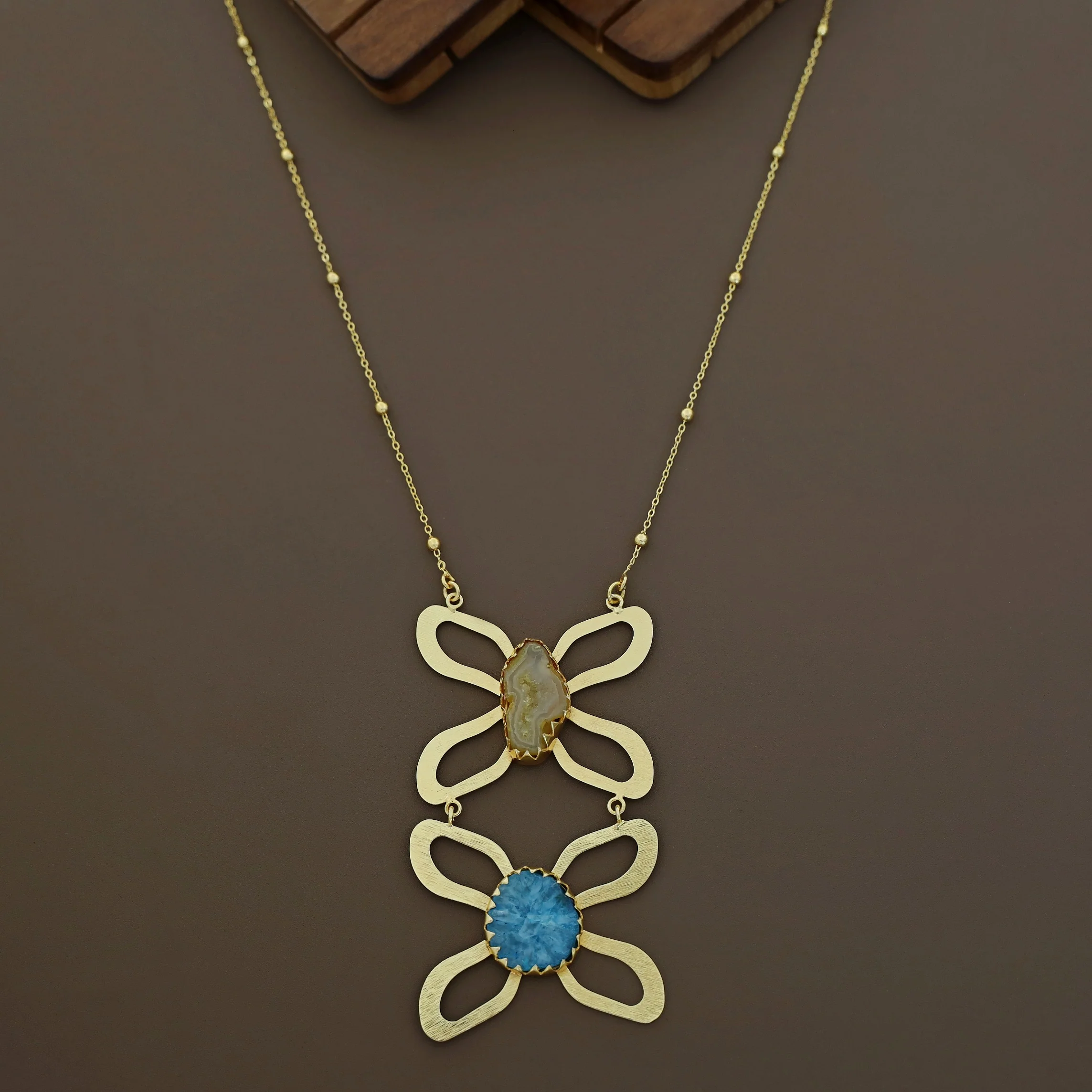Golden Due Butterfly + Agate Stone Long Neckpiece - Image 3