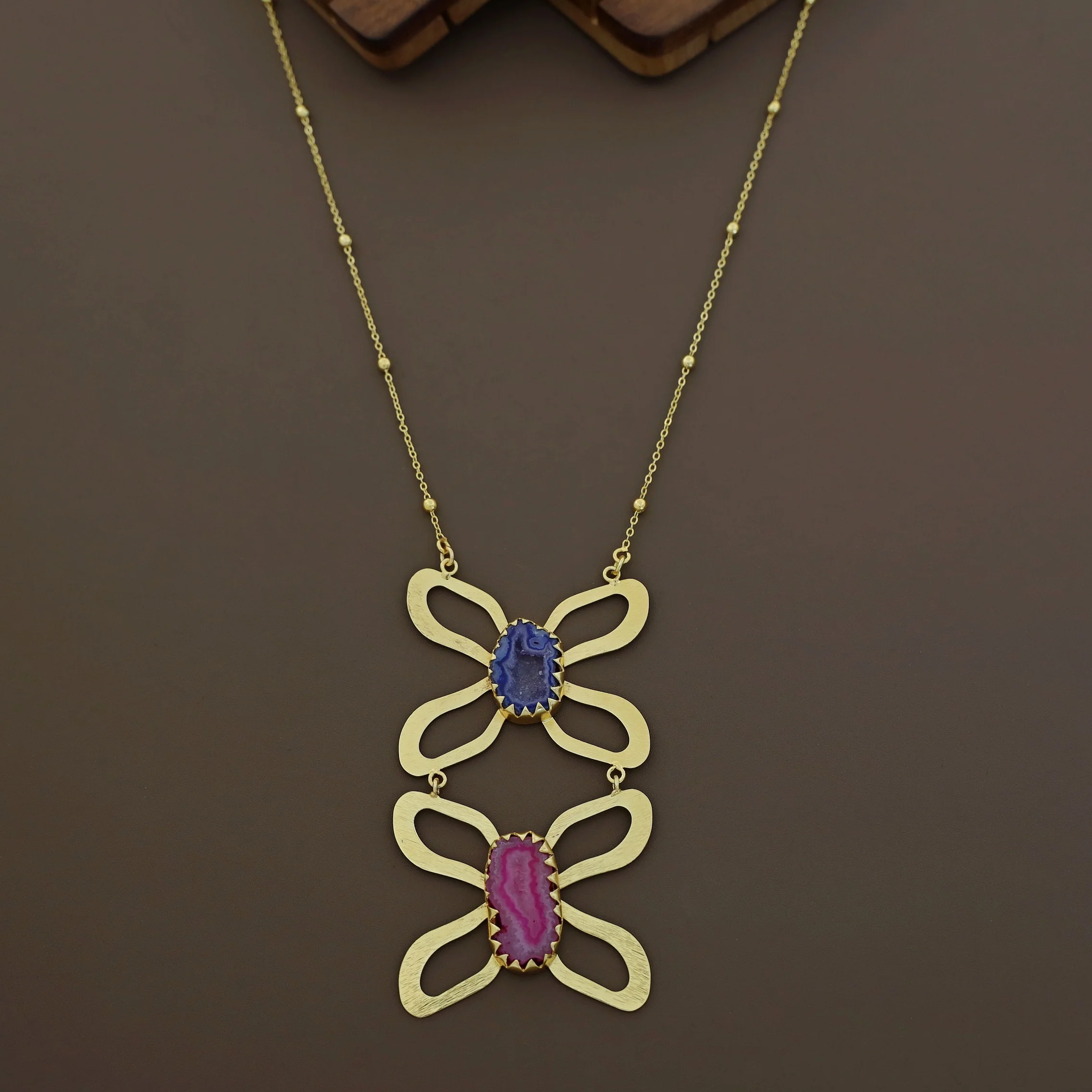 Golden Due Butterfly + Agate Stone Long Neckpiece - Image 4