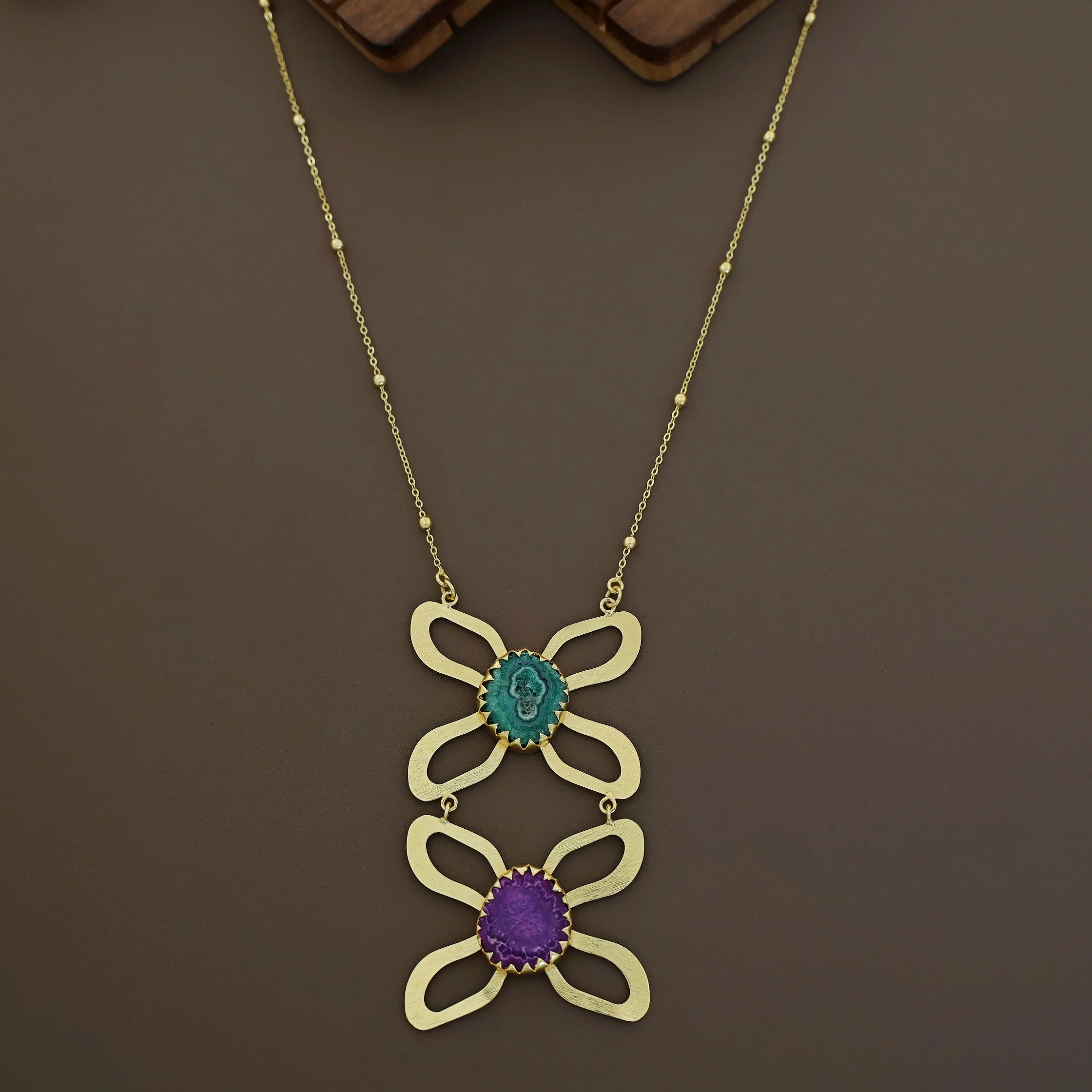 Golden Due Butterfly + Agate Stone Long Neckpiece - Image 5