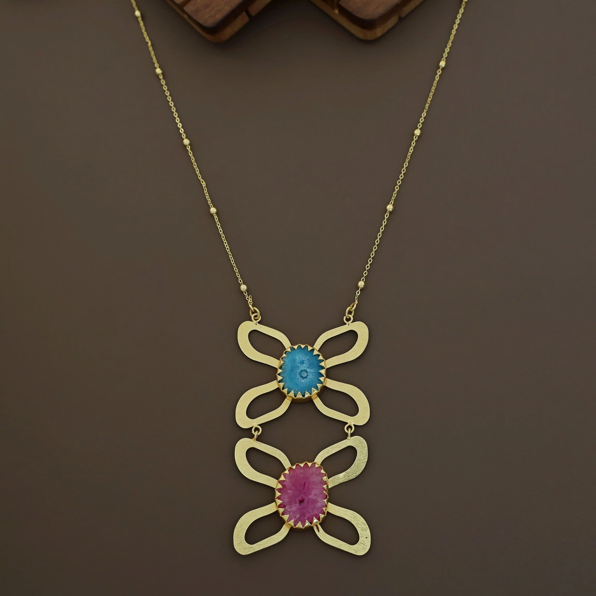Golden Due Butterfly + Agate Stone Long Neckpiece - Image 6