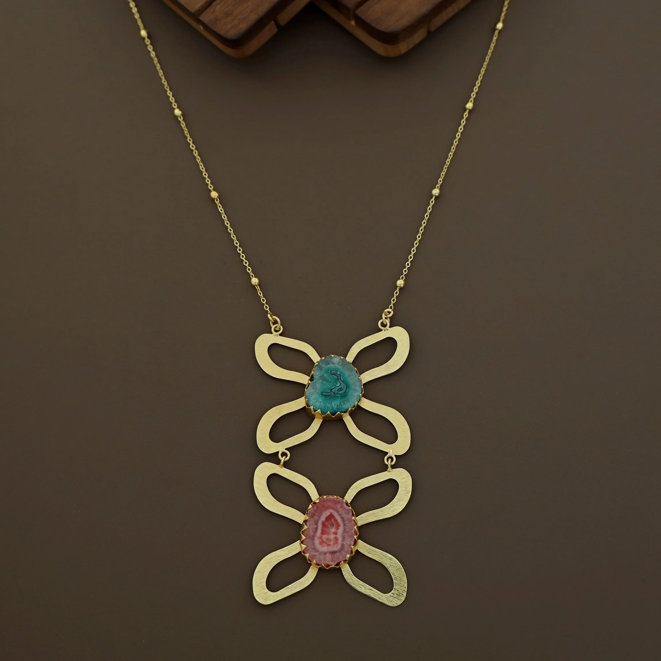 Golden Due Butterfly + Agate Stone Long Neckpiece - Image 8