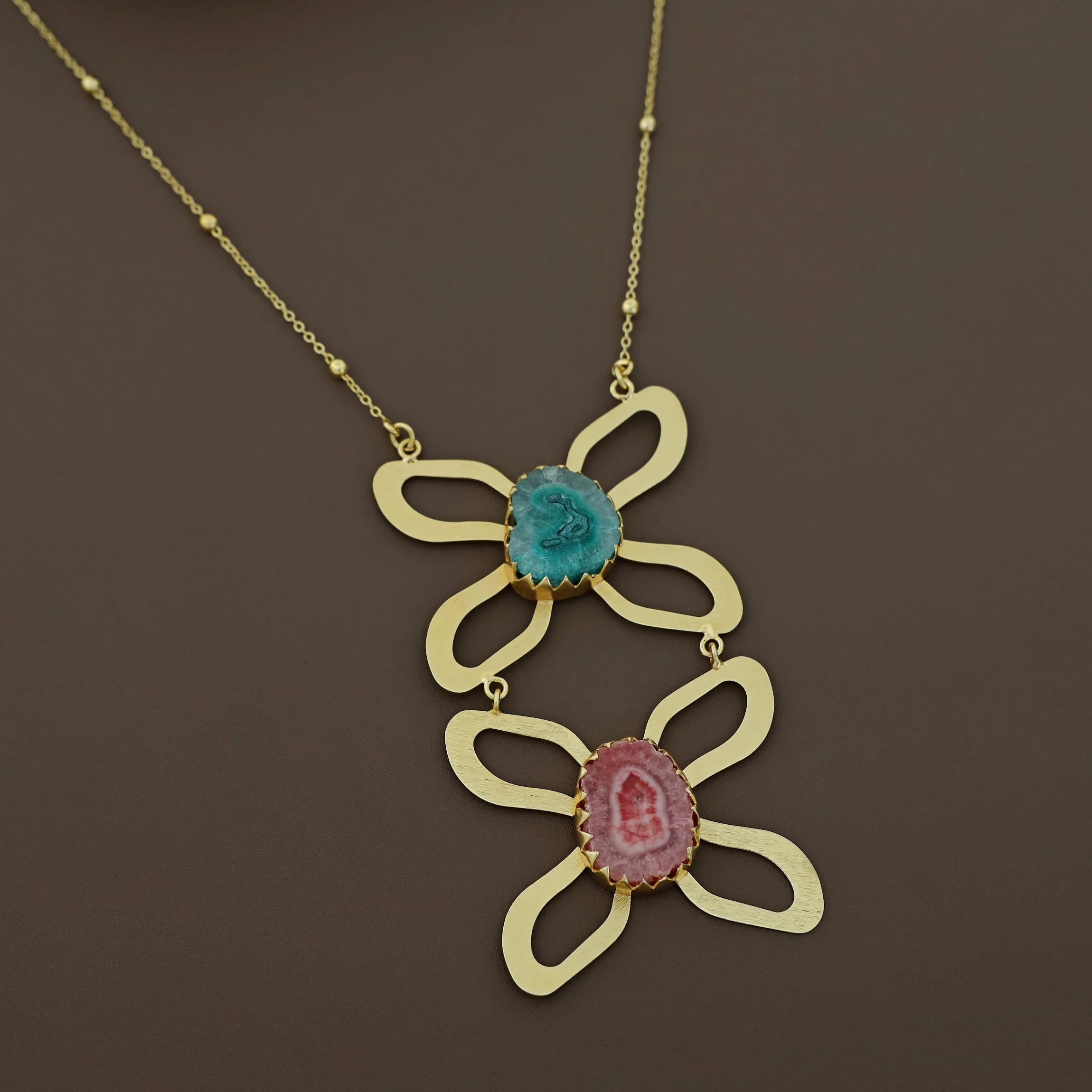 Golden Due Butterfly + Agate Stone Long Neckpiece - Image 9