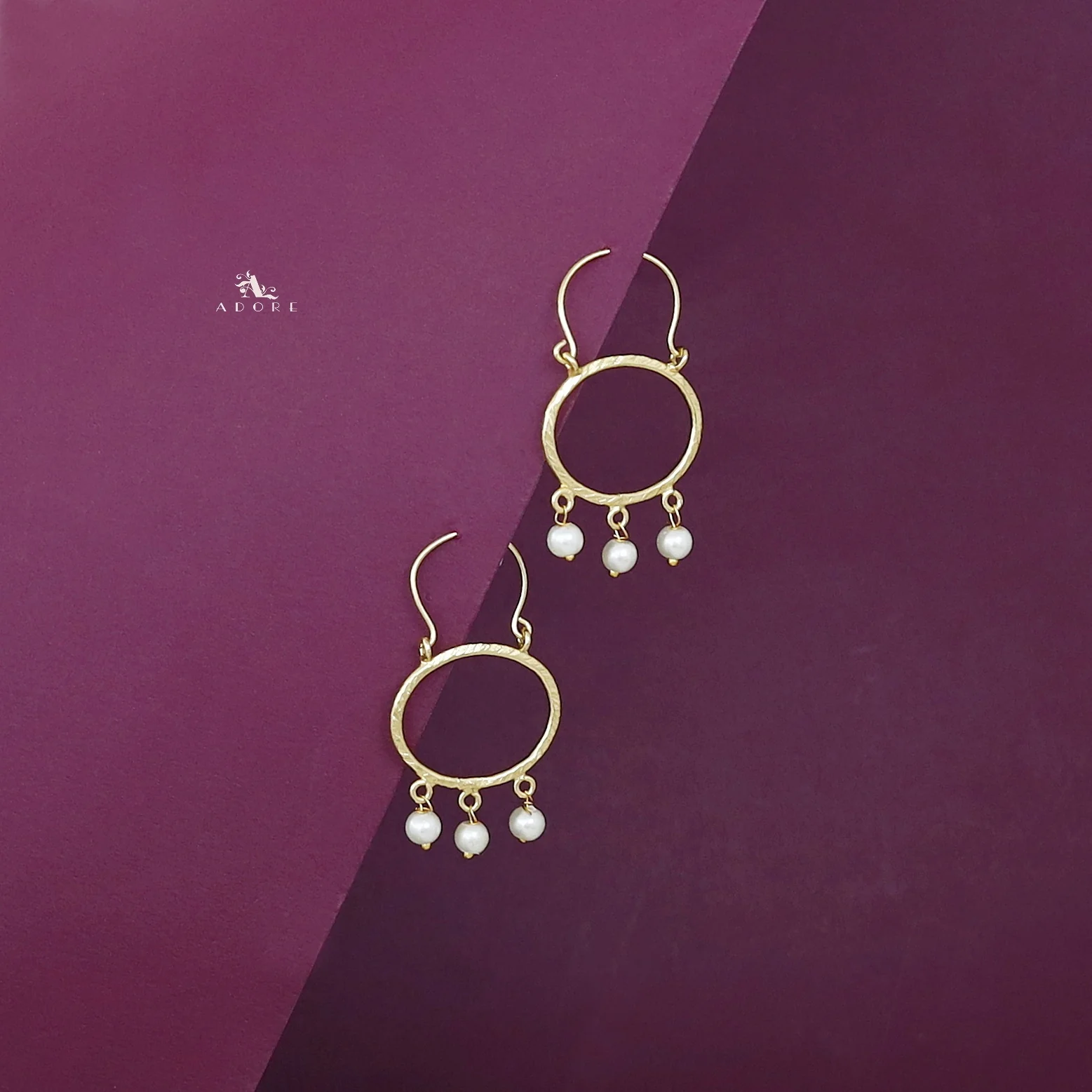 Diya Golden Tri Pearl Hoop - Image 2
