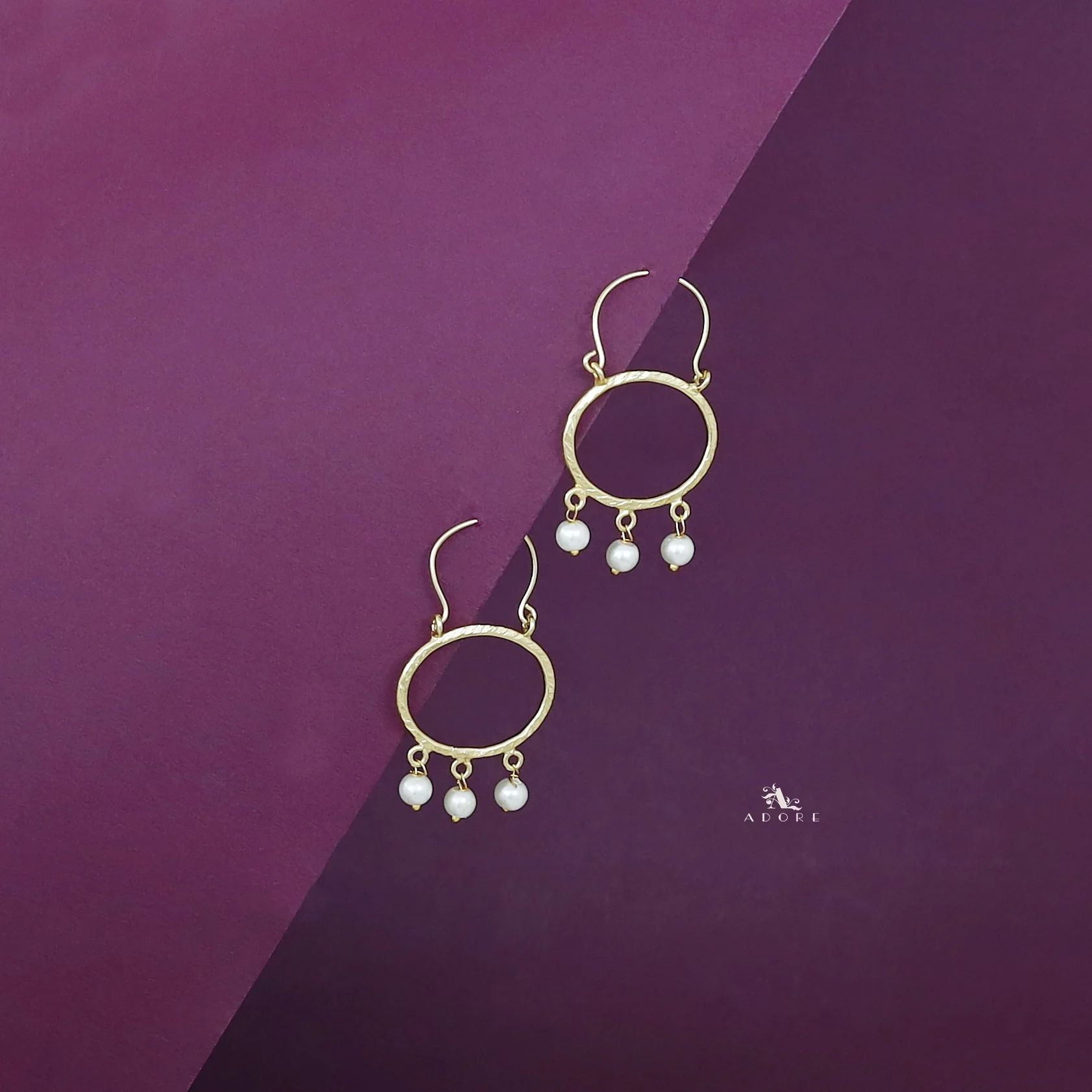Diya Golden Tri Pearl Hoop - Image 3