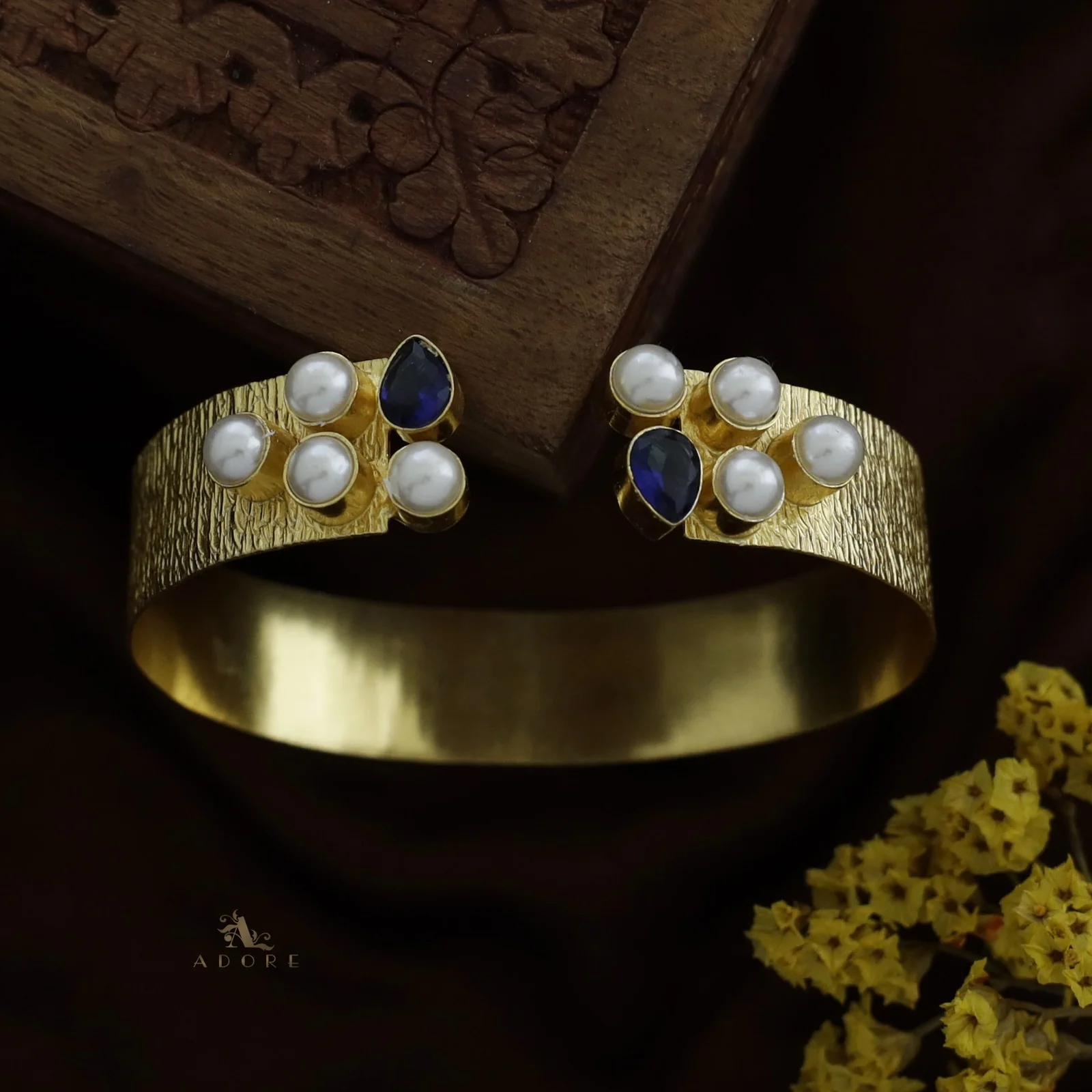 Golden Esha Pearl Glossy Drop Bangle - Image 2
