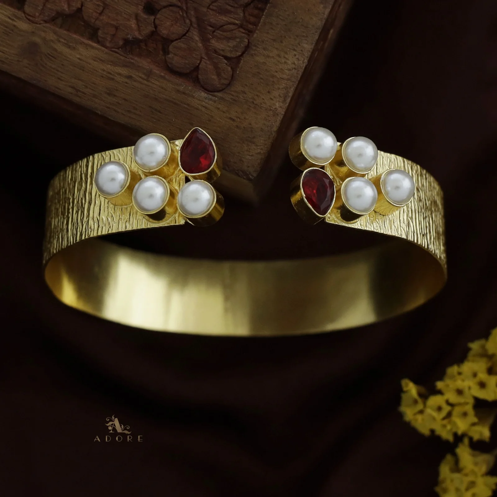 Golden Esha Pearl Glossy Drop Bangle - Image 3
