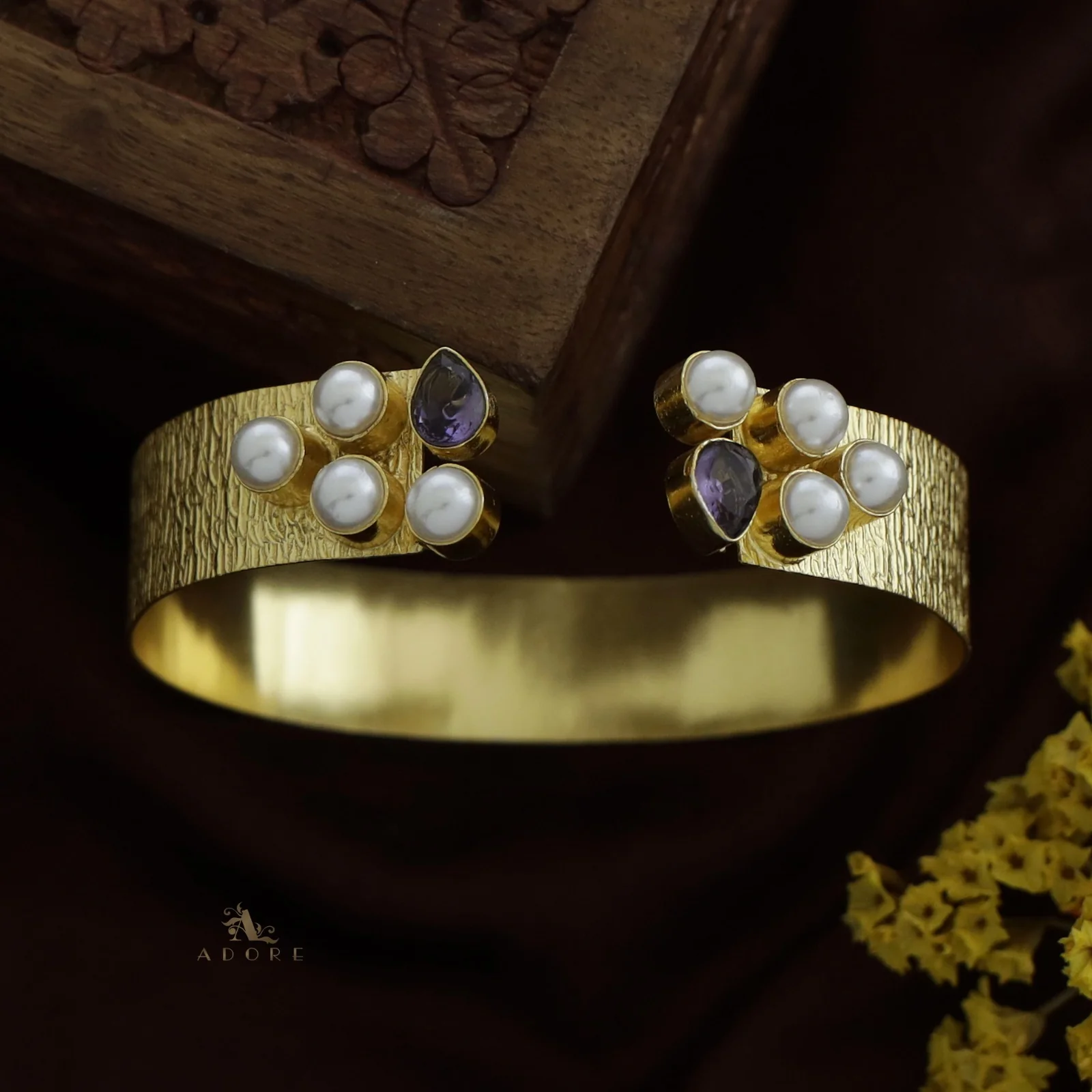 Golden Esha Pearl Glossy Drop Bangle - Image 4