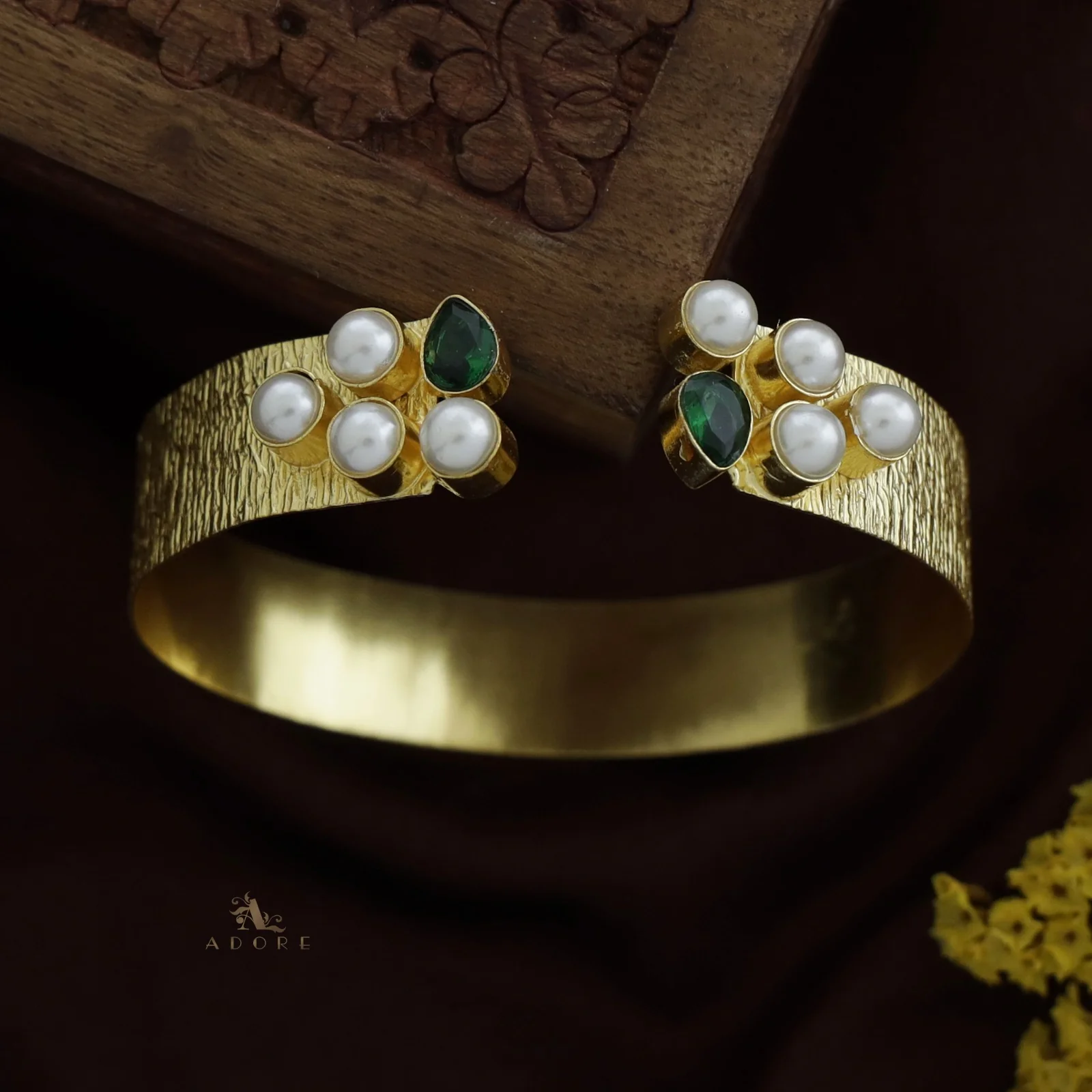 Golden Esha Pearl Glossy Drop Bangle - Image 5