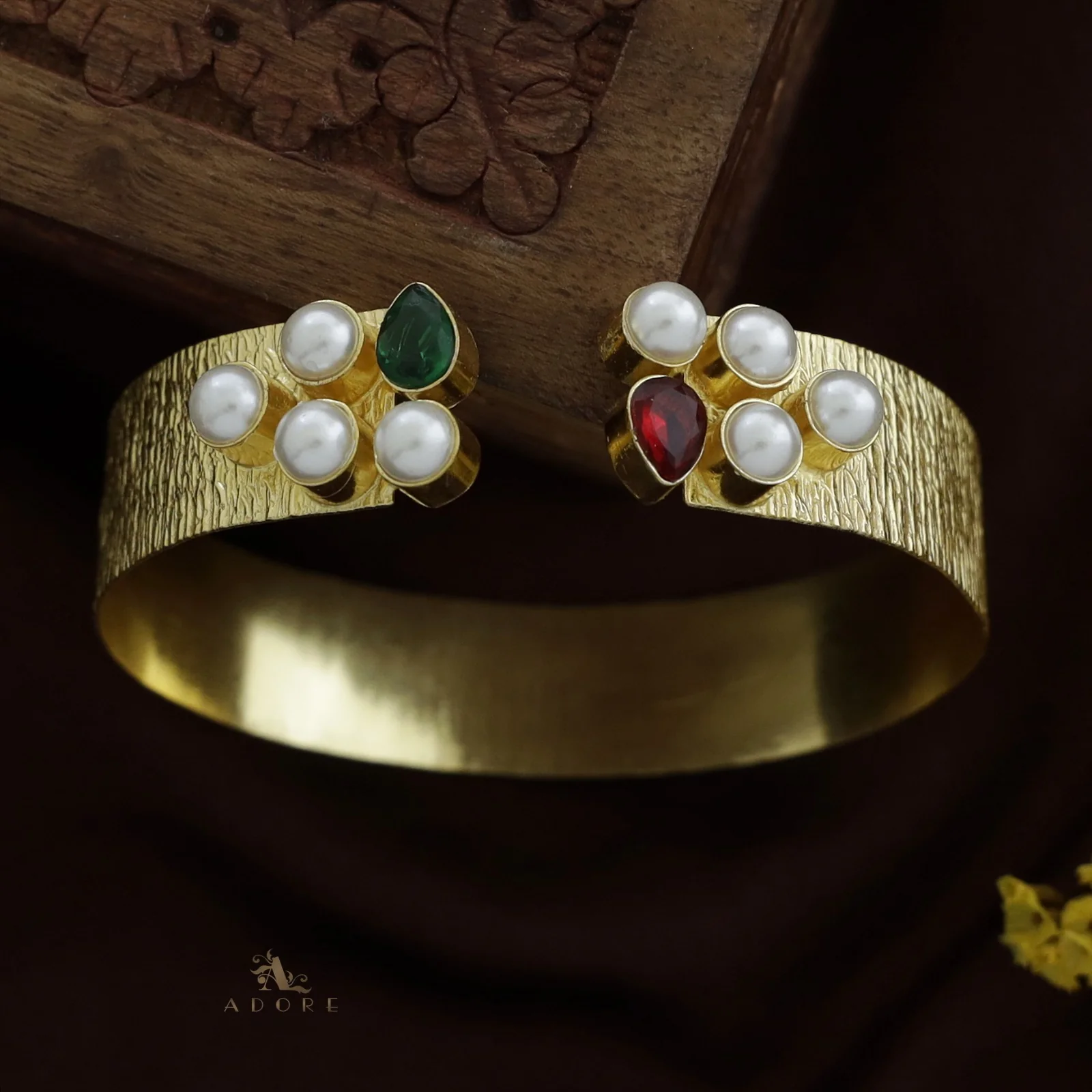 Golden Esha Pearl Glossy Drop Bangle - Image 6