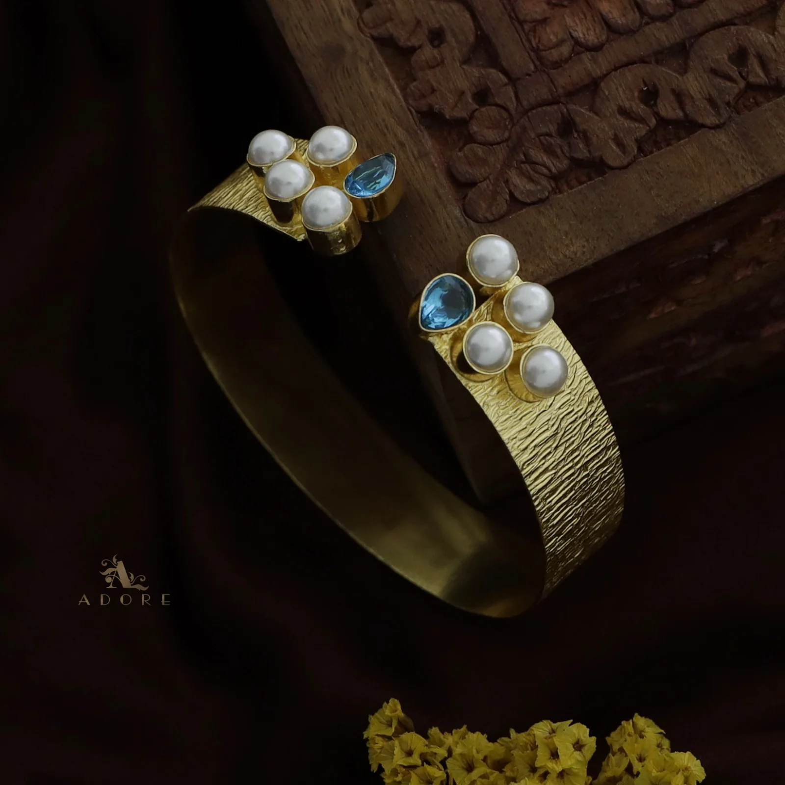 Golden Esha Pearl Glossy Drop Bangle - Image 7