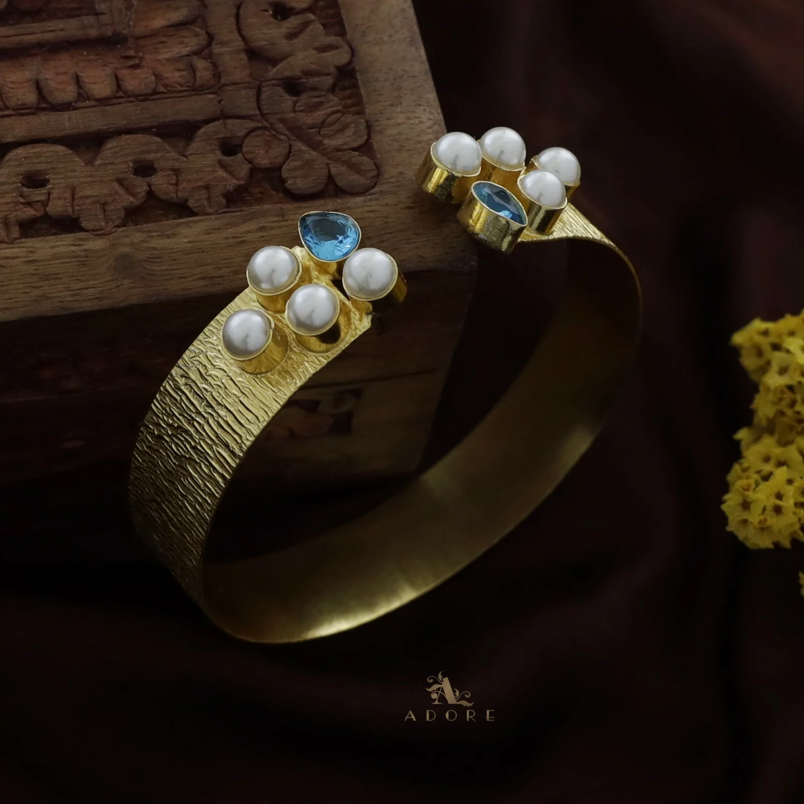 Golden Esha Pearl Glossy Drop Bangle - Image 8