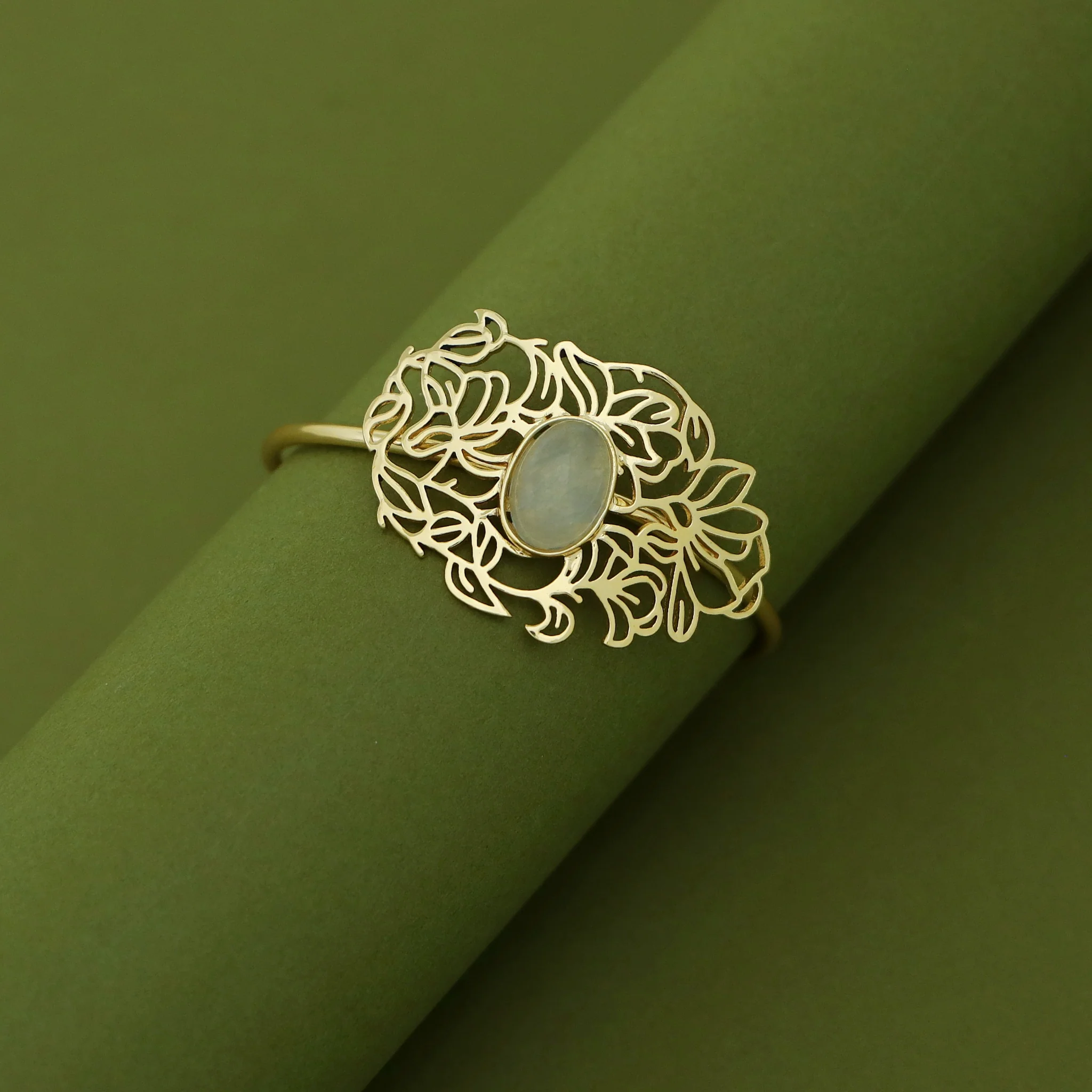 Golden Floral Filigree Oval Natural Stone Bracelet - Image 7