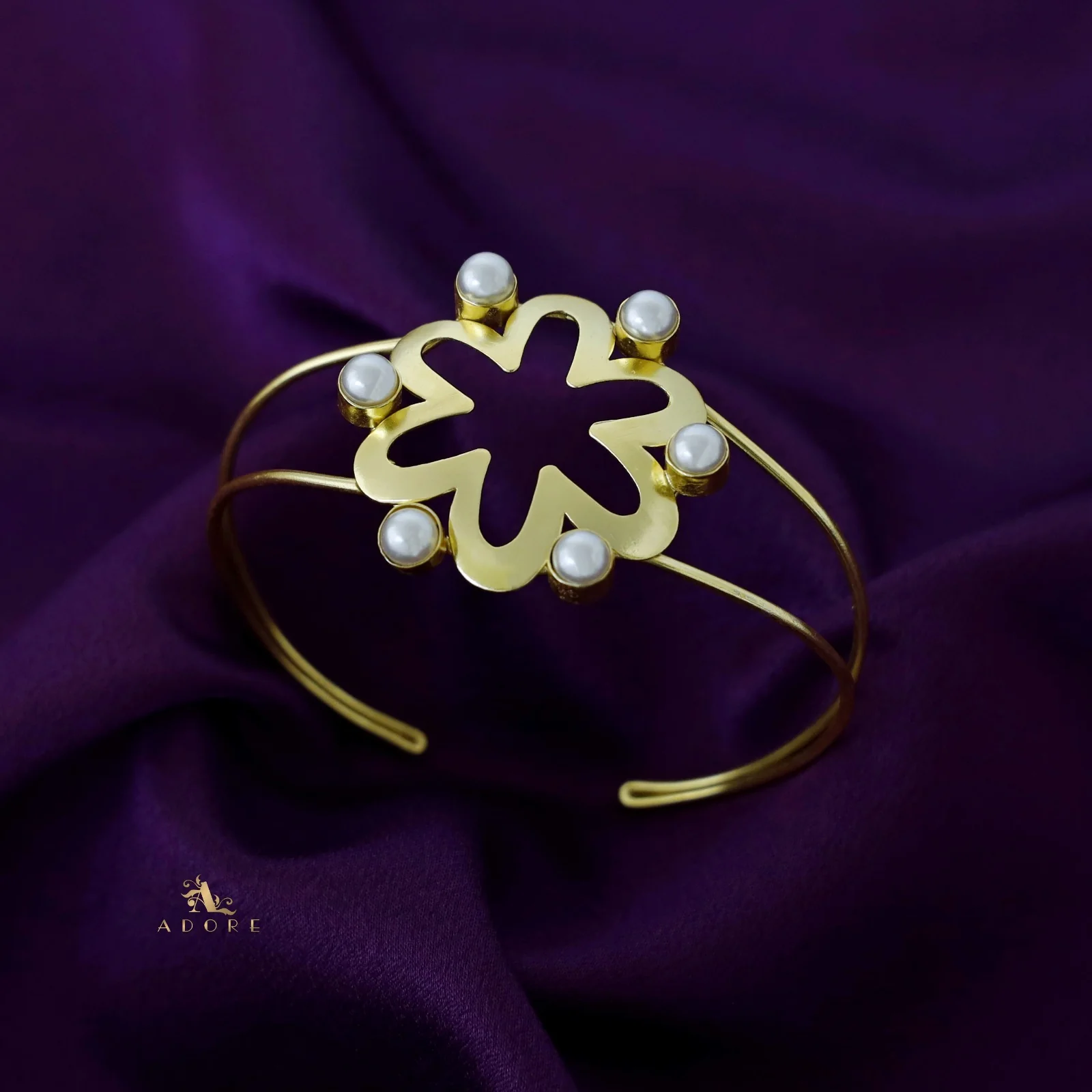 Golden Floral Pearl Bismaya Bangle - Image 2