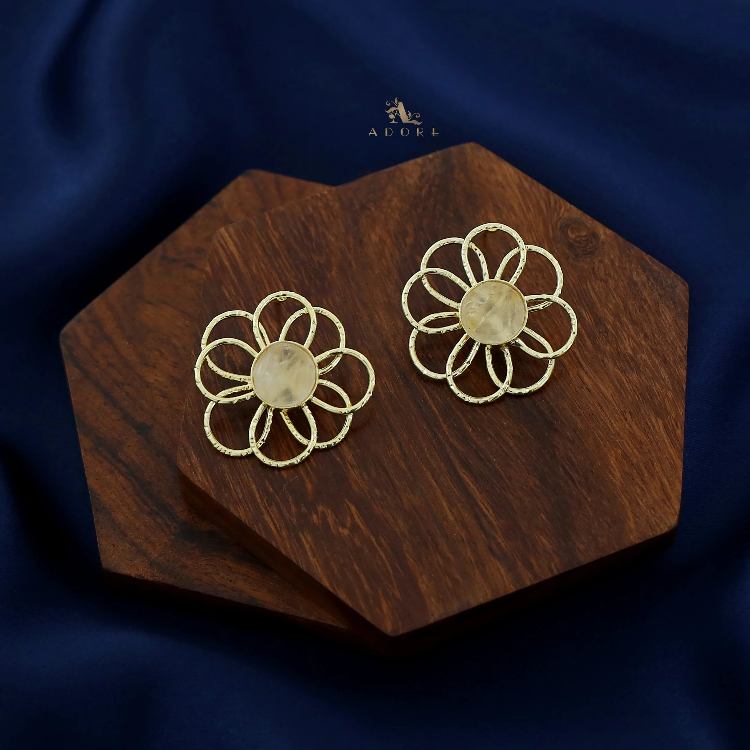 Golden Flower Raw Stone Earring - Image 11