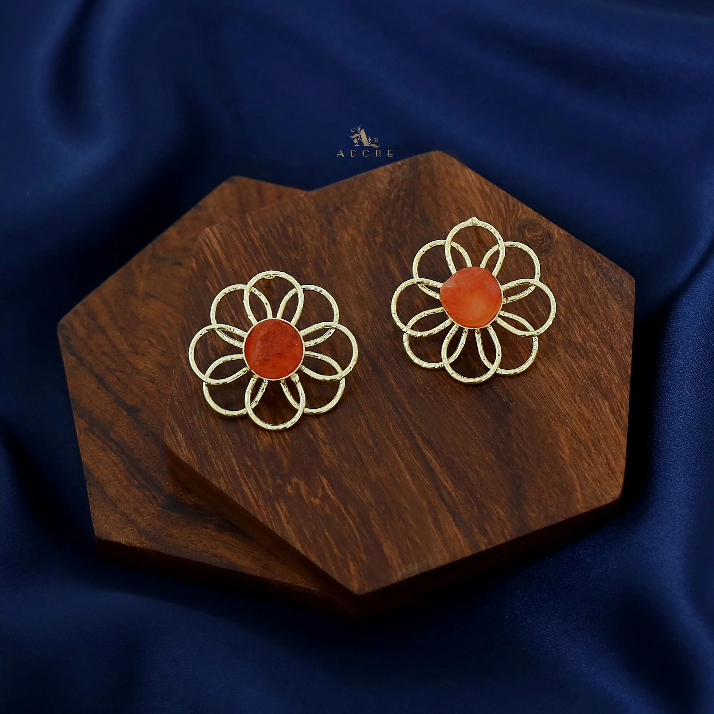 Golden Flower Raw Stone Earring - Image 2