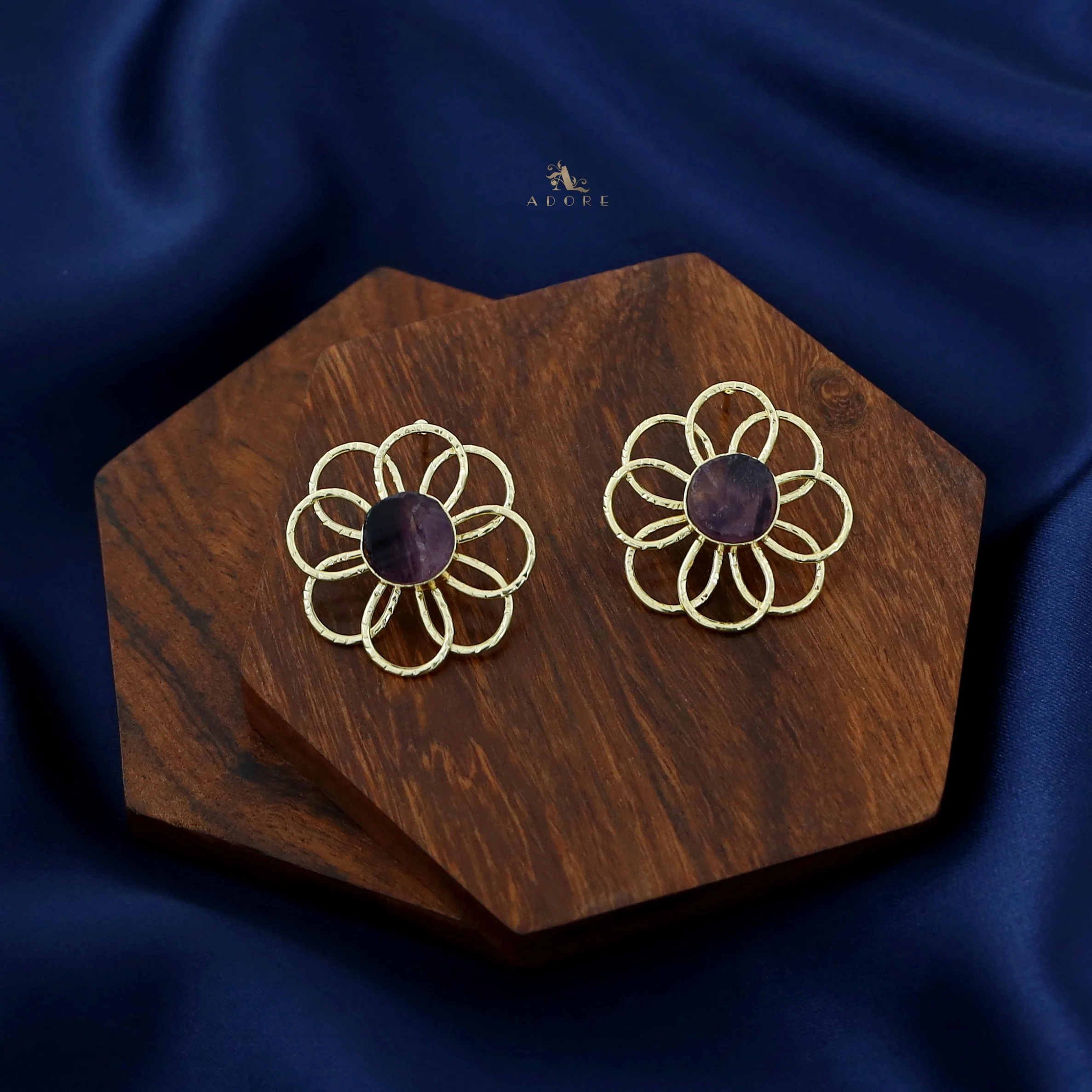 Golden Flower Raw Stone Earring - Image 6