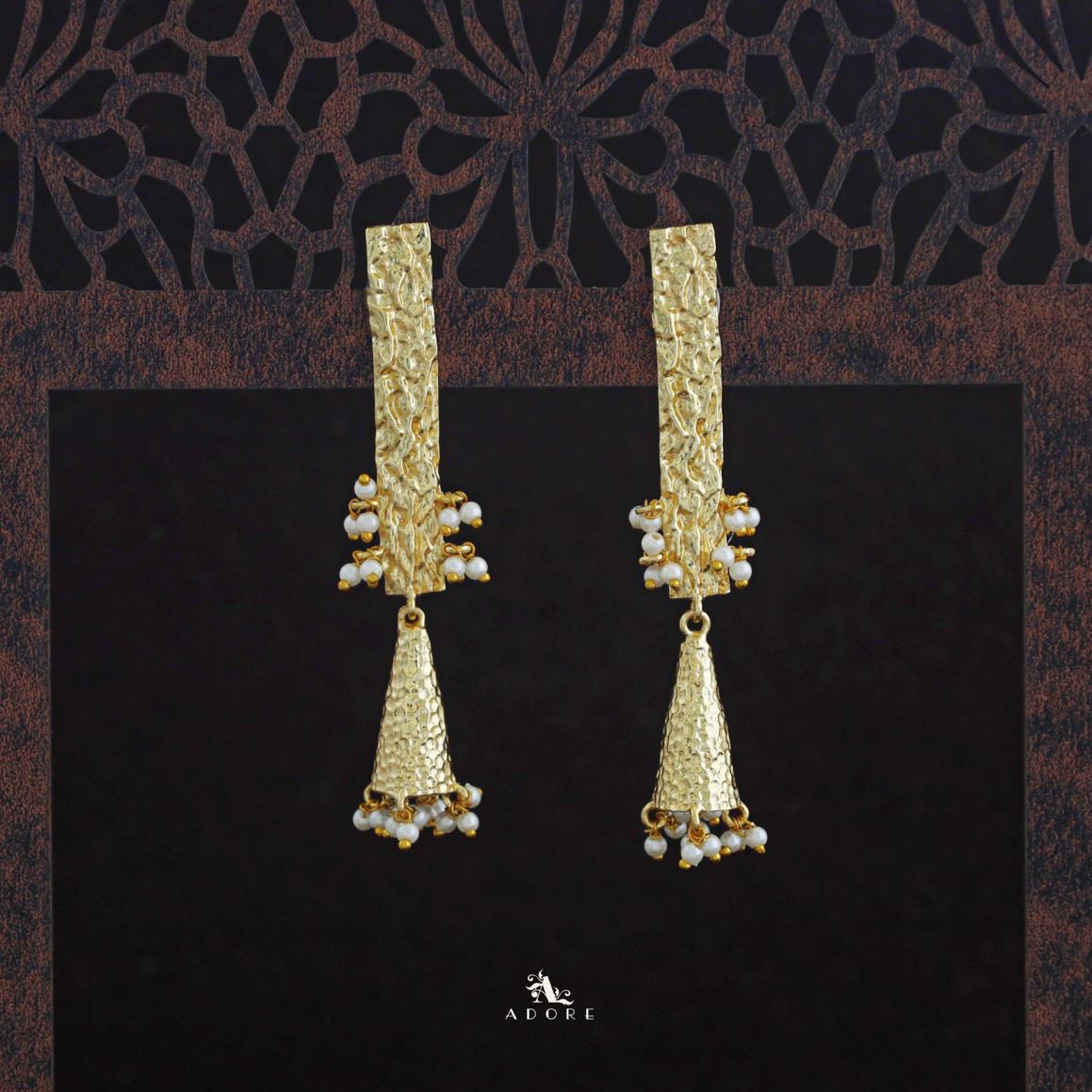 Golden Frost Cone Pearl Stick Textured Earring - Image 2