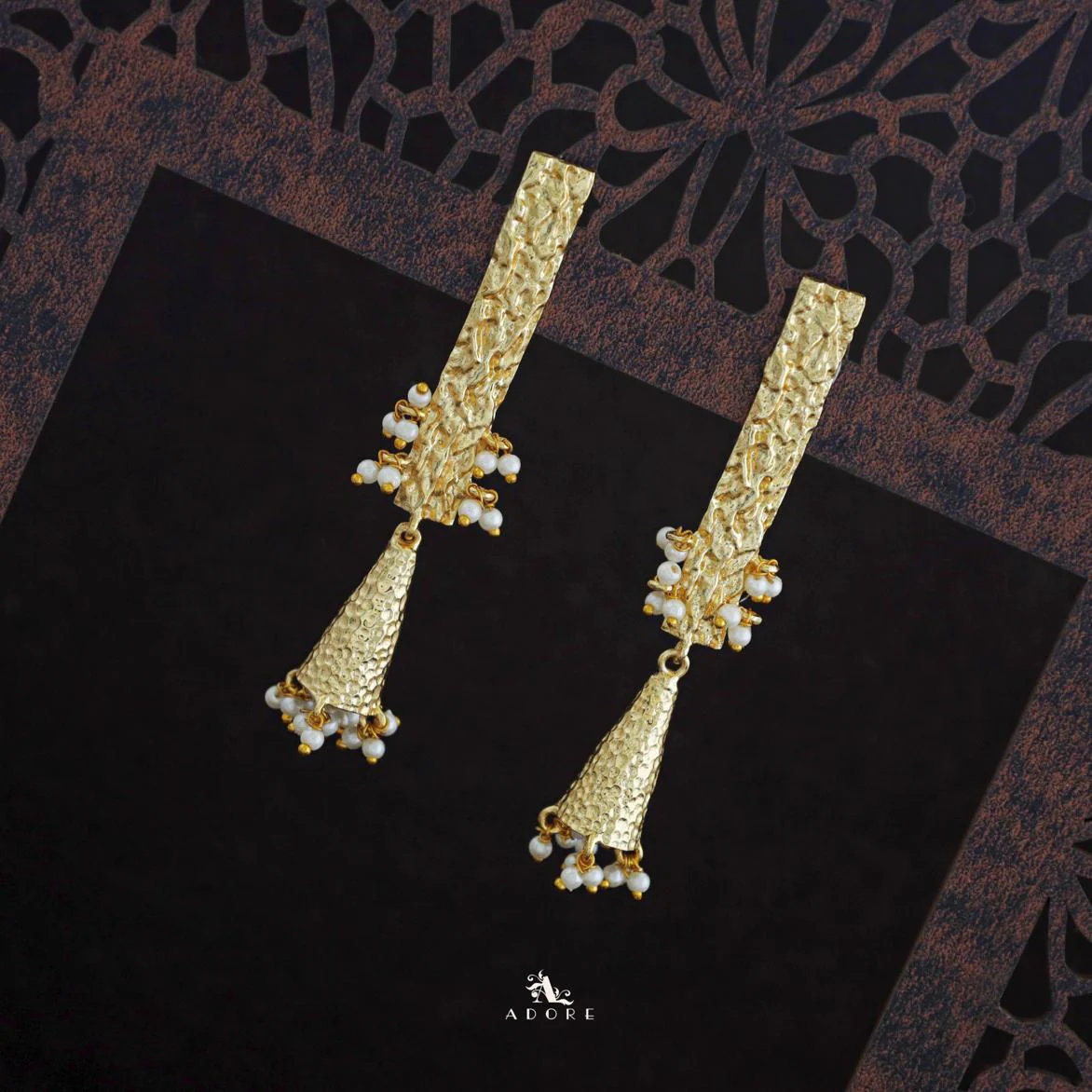 Golden Frost Cone Pearl Stick Textured Earring - Image 4