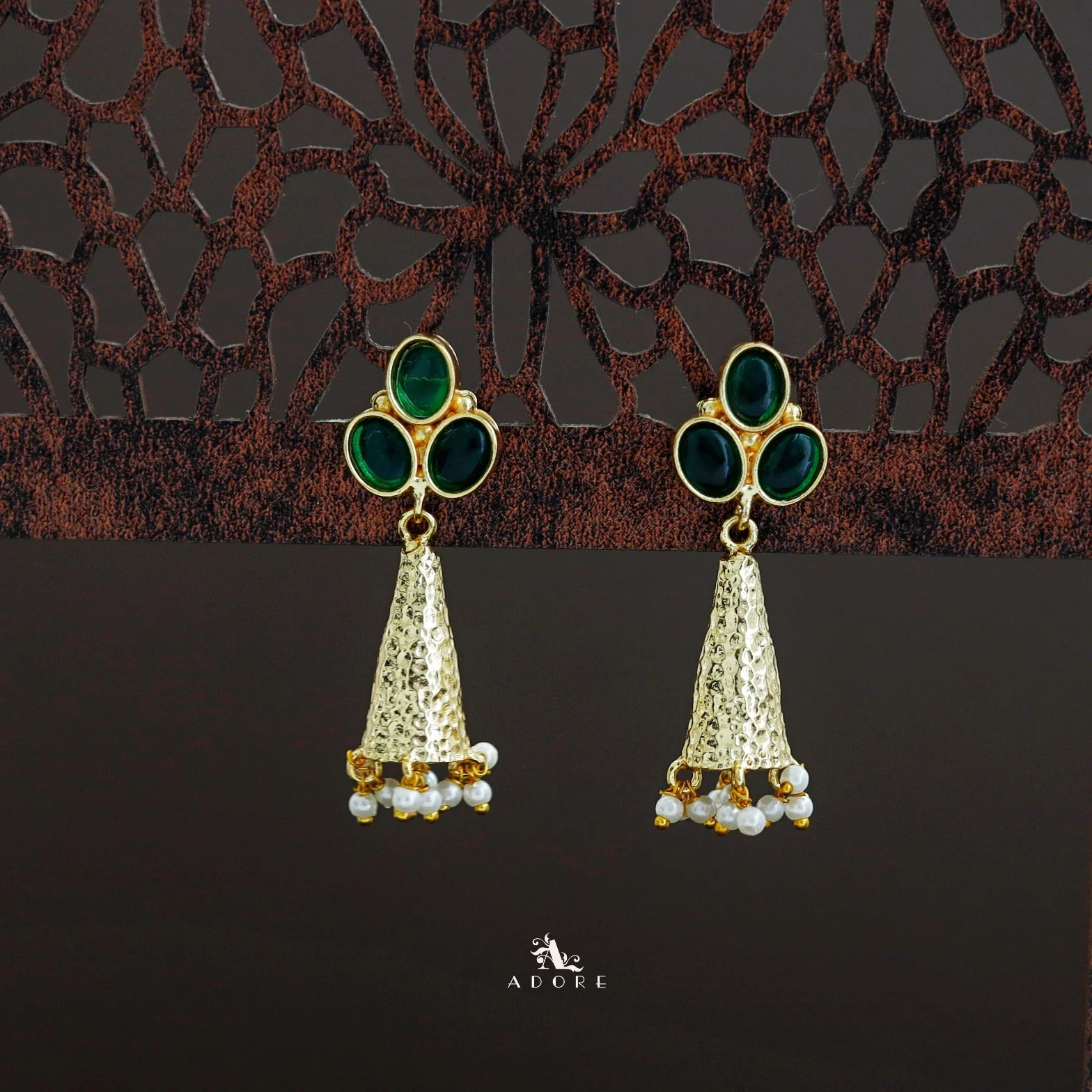 Golden Frost Cone Tri Glossy Oval Pearl Earring - Image 2
