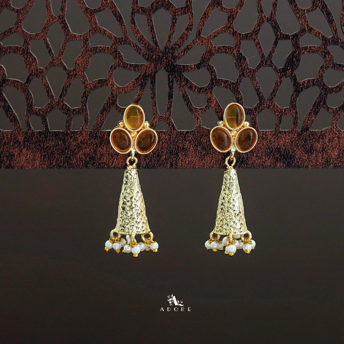 Golden Frost Cone Tri Glossy Oval Pearl Earring - Image 3