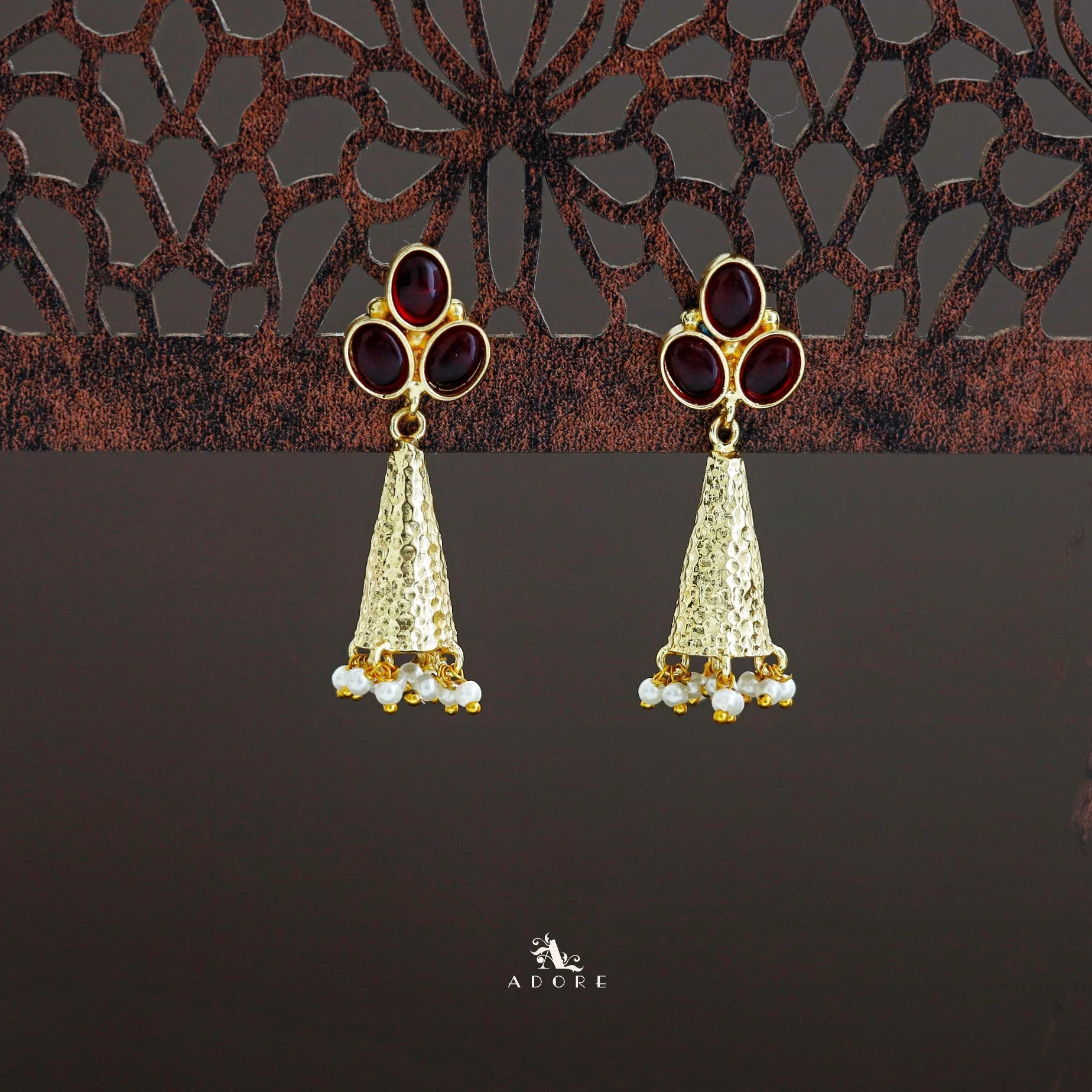 Golden Frost Cone Tri Glossy Oval Pearl Earring - Image 4