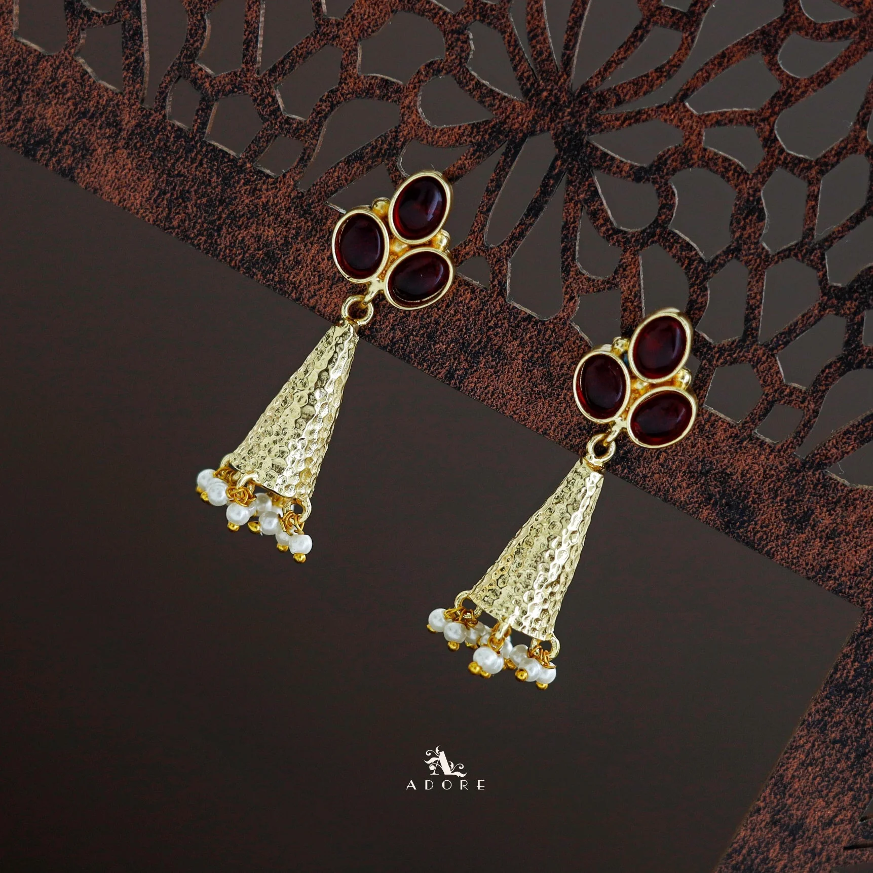 Golden Frost Cone Tri Glossy Oval Pearl Earring - Image 5