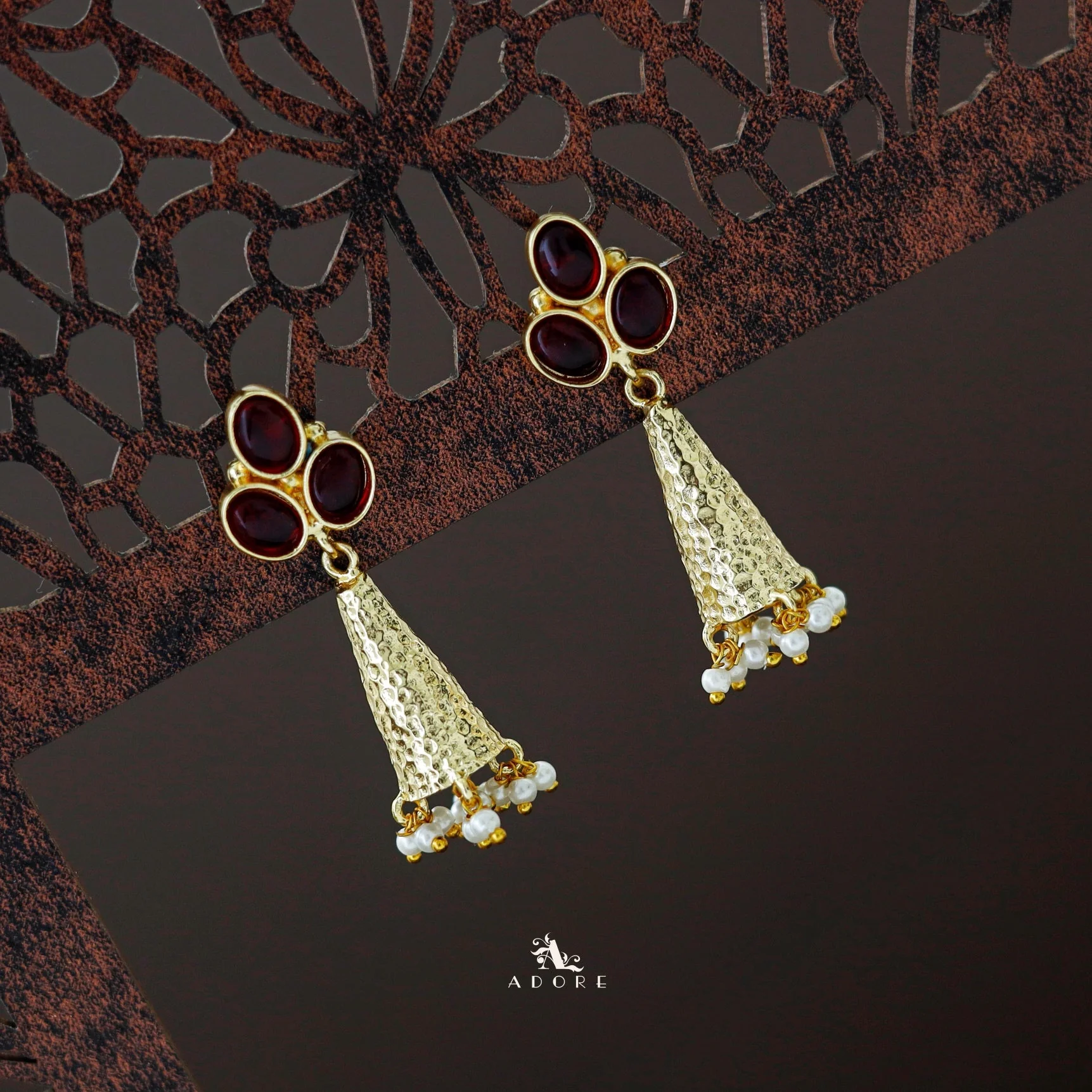 Golden Frost Cone Tri Glossy Oval Pearl Earring - Image 6